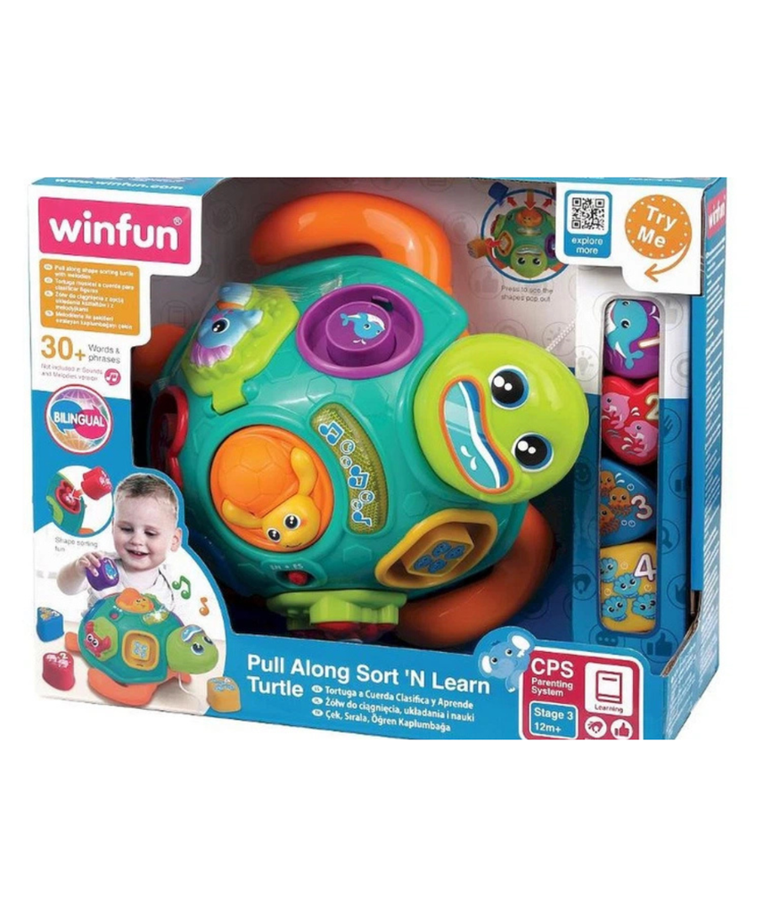 Winfun Tadzio Turtle Interactive Toy, Shape Sorter, Pull-Along Educational Toy for Toddlers, Light and Music, Ages 6 Months+