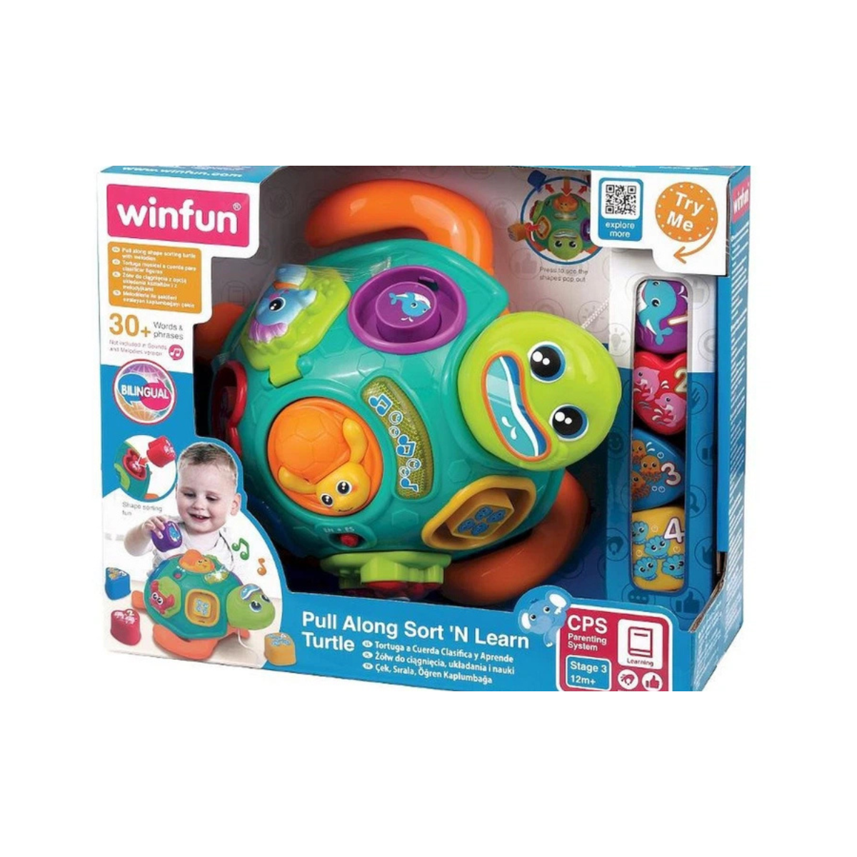Winfun Tadzio Turtle Interactive Toy, Shape Sorter, Pull-Along Educational Toy for Toddlers, Light and Music, Ages 6 Months+