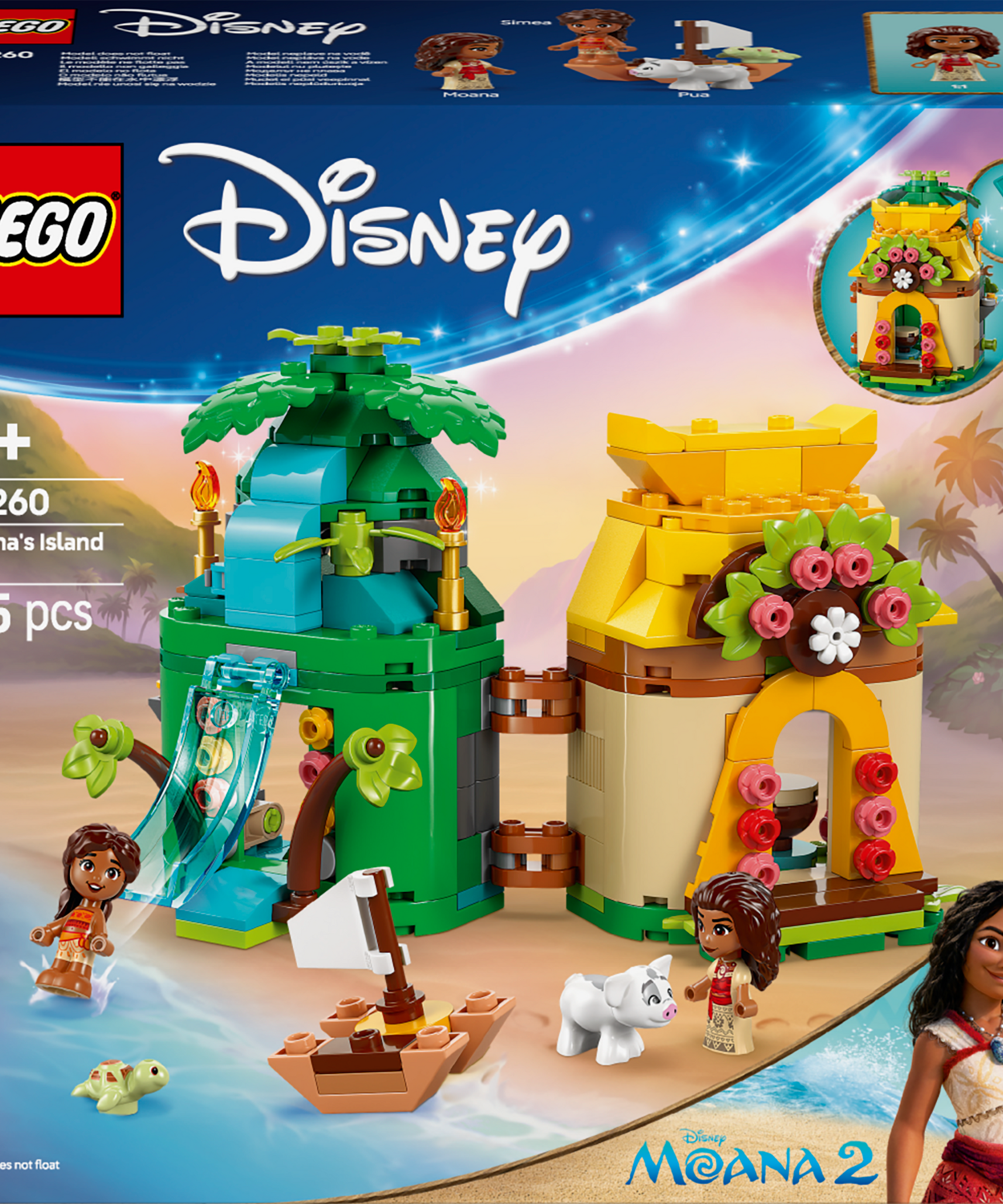 LEGO Disney Princess 43260 Moana Island Fun V29 for Girls 5+ Tropical Adventure Playset Character Building Toy