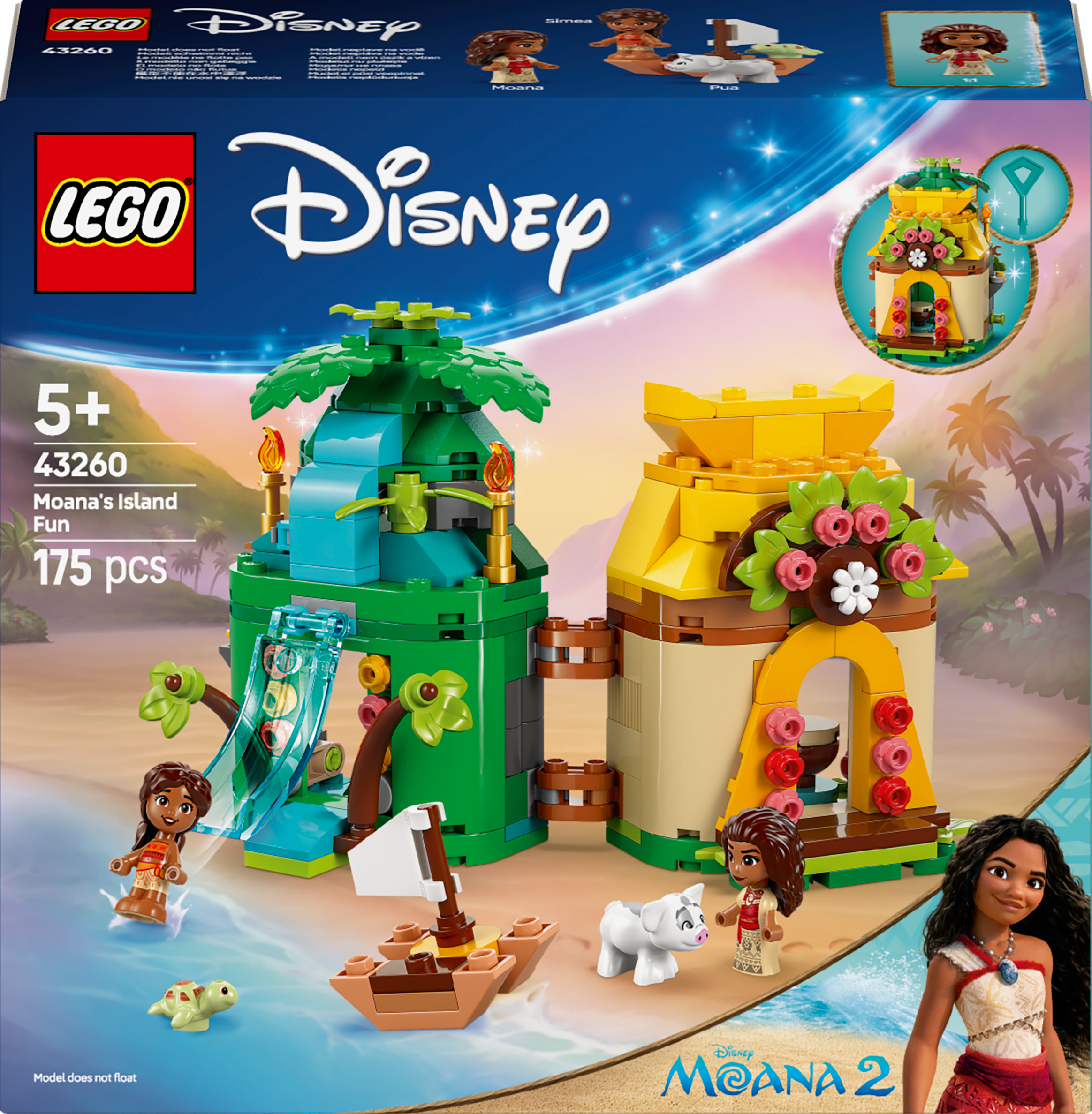LEGO Disney Princess 43260 Moana Island Fun V29 for Girls 5+ Tropical Adventure Playset Character Building Toy