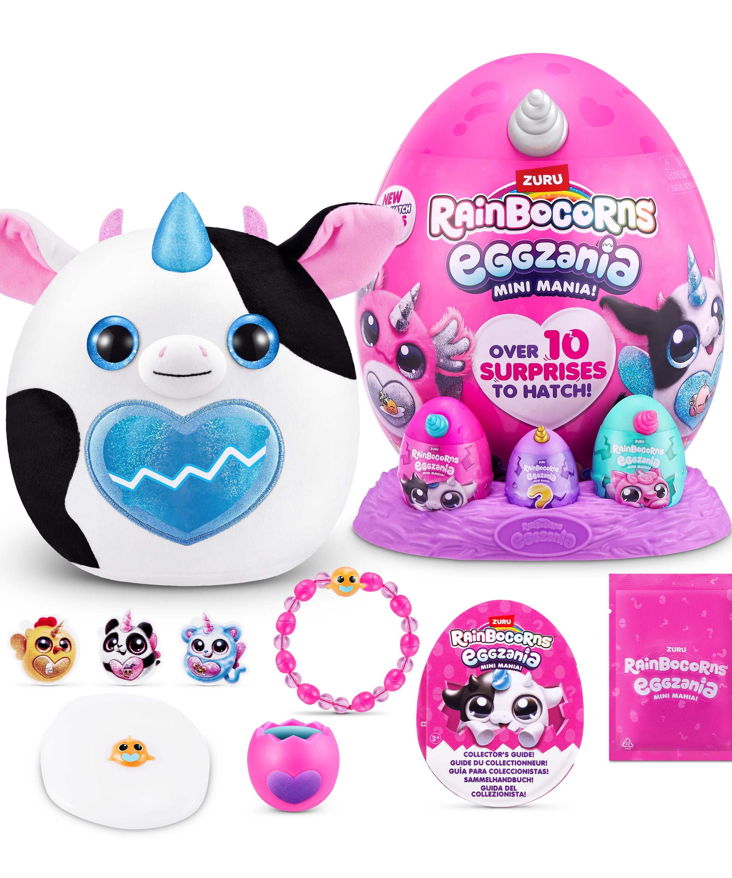 Rainbocorns Eggzania Mini Mania Series 1 Surprise Plush Toy for Girls Ages 3+, Collectible Stuffed Animal with 10+ Surprises, Slime, Stickers & Wearable Jewelry