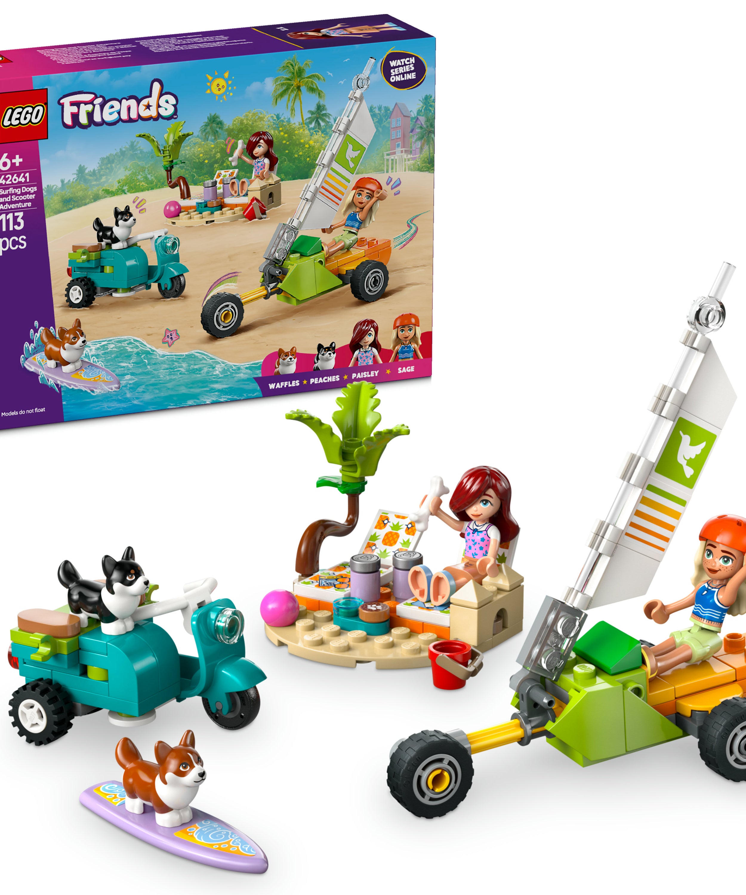 LEGO Friends 42641 Surfing Dogs & Scooter Adventure Set for Kids 6+