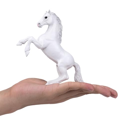 MOJO Mustang Rearing White Figurine, Hand-Painted Farm & Horses Model, Realistic Collectible Toy, Educational Diorama Figure, Ages 3+
