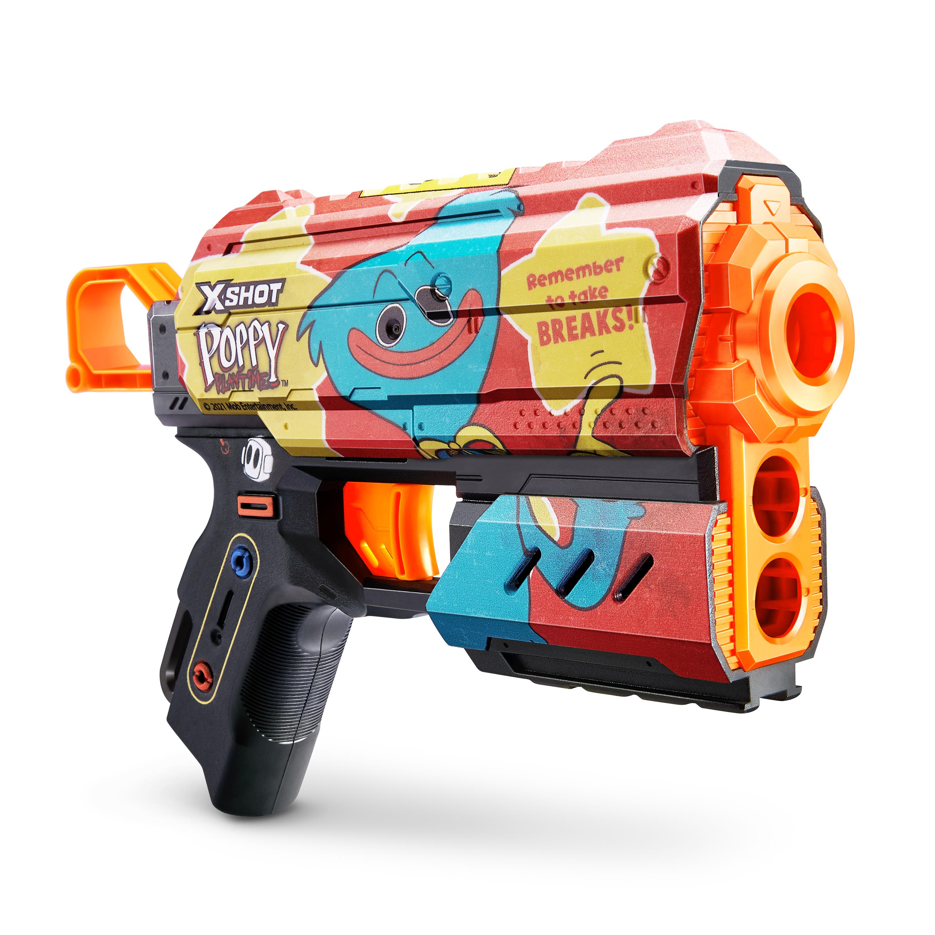 XSHOT Skins Flux, Poppy Playtime Jumpscare Edition (8 Darts), Foam Dart Blaster with Air Pocket Dart Technology, Shoots up to 27m, Collectible Toy Gun for Kids Ages 8+, Boys, Girls, Teens