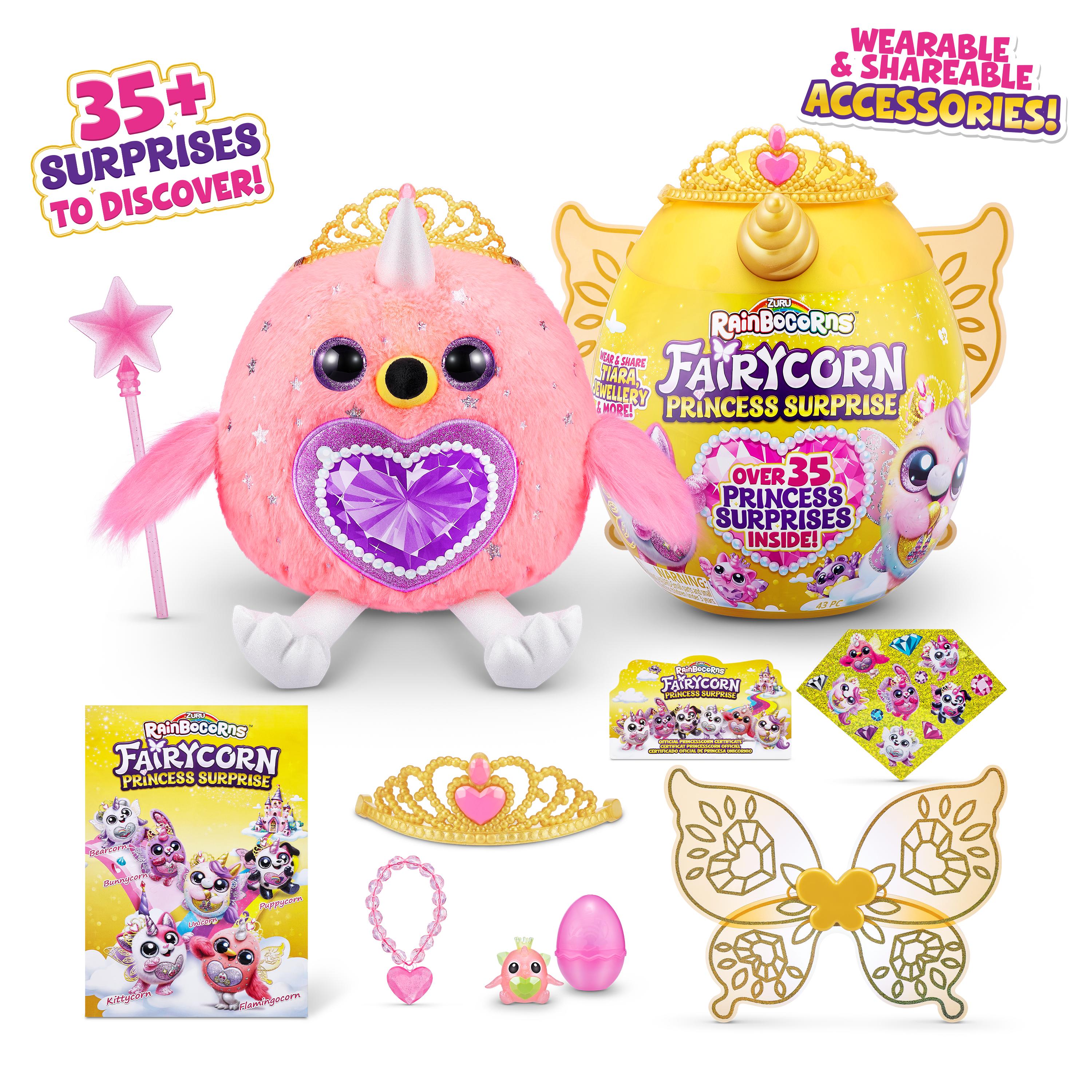 Rainbocorns Fairycorn Princess Surprise (Puppy) 11" Collectible Plush Toy with 35+ Surprises, Fairy Wings, Tiara, Wand, Boo-Boocorn, and Surprise Egg, Soft Toy for Girls Ages 3+