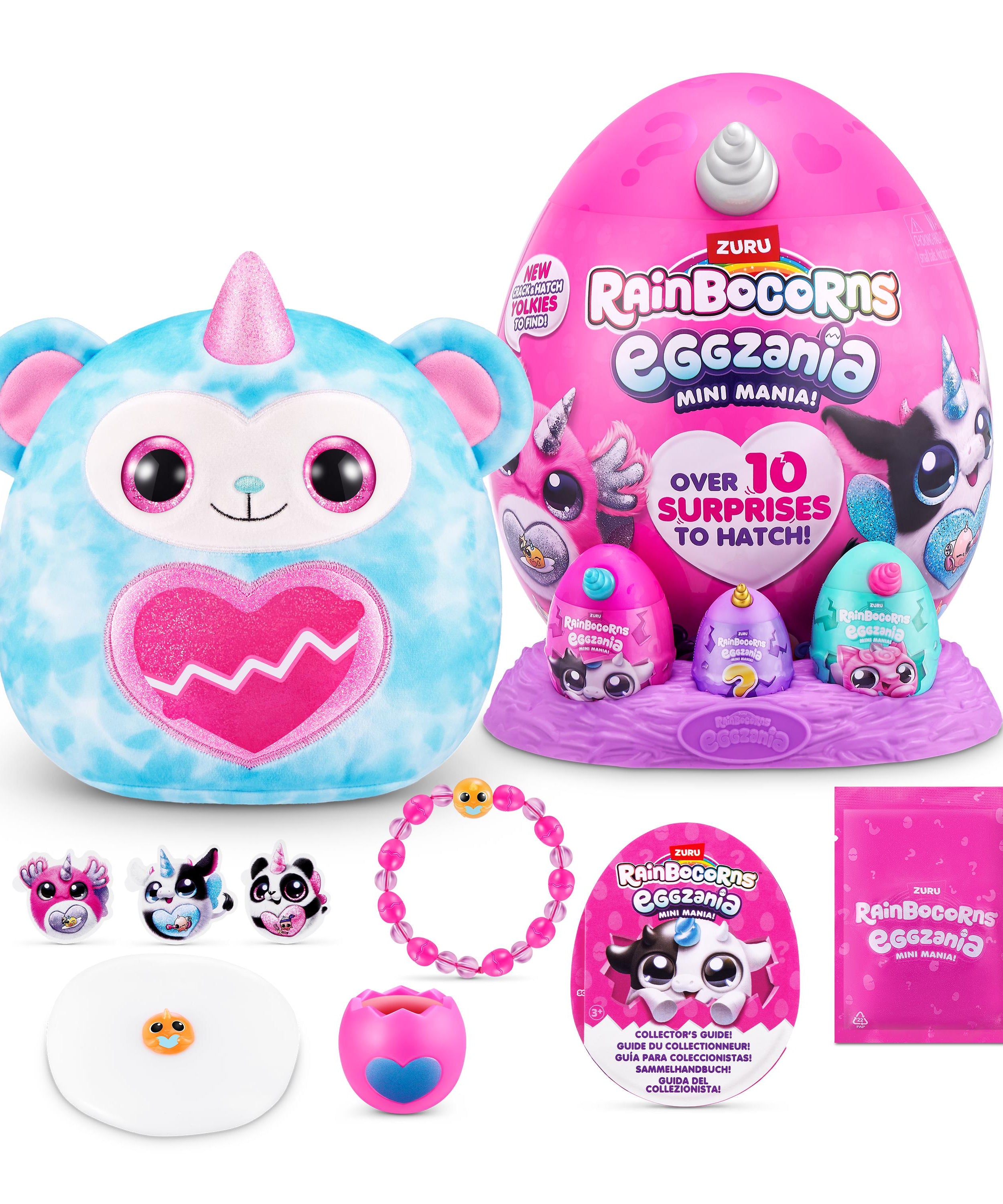 Rainbocorns Eggzania Mini Mania Series 1 Surprise Plush Toy for Girls Ages 3+, Collectible Stuffed Animal with 10+ Surprises, Slime, Stickers & Wearable Jewelry