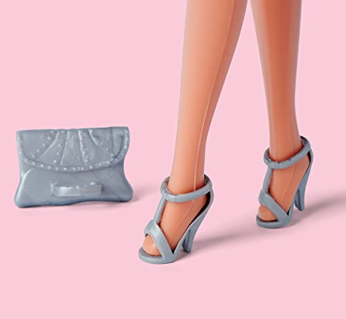 Simba 105733557 Steffi Love Silver Glossy, Dressing Doll in a Cool Glitter Dress with Earrings and Clutch, 2 Assorted Designs, Only One Item Delivered, Doll 29 cm, from 3 Years