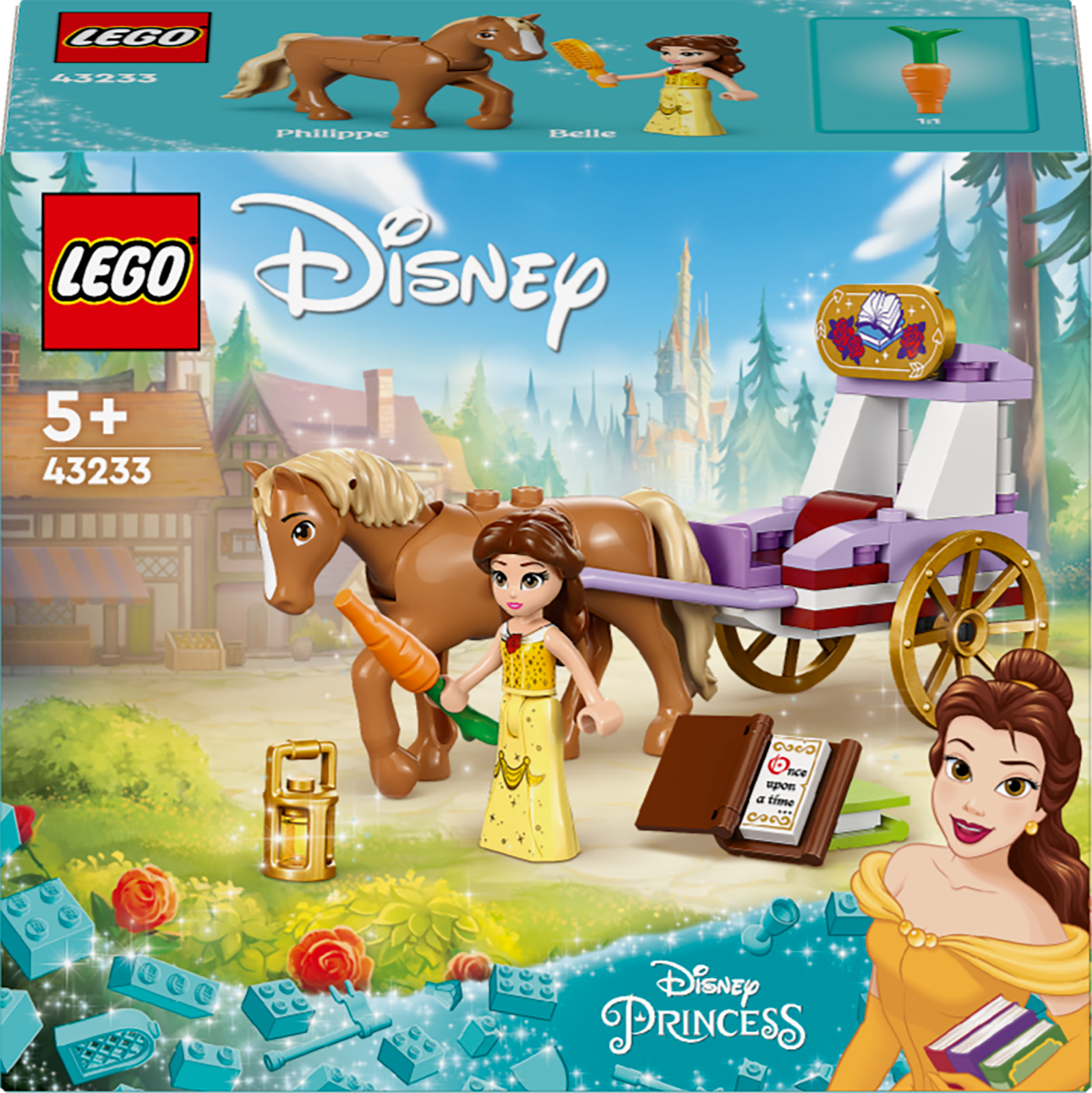 LEGO 43233 Belle’s Storytime Horse Carriage Building Set for Girls 5+ Disney Creative Princess Role-Play Toy