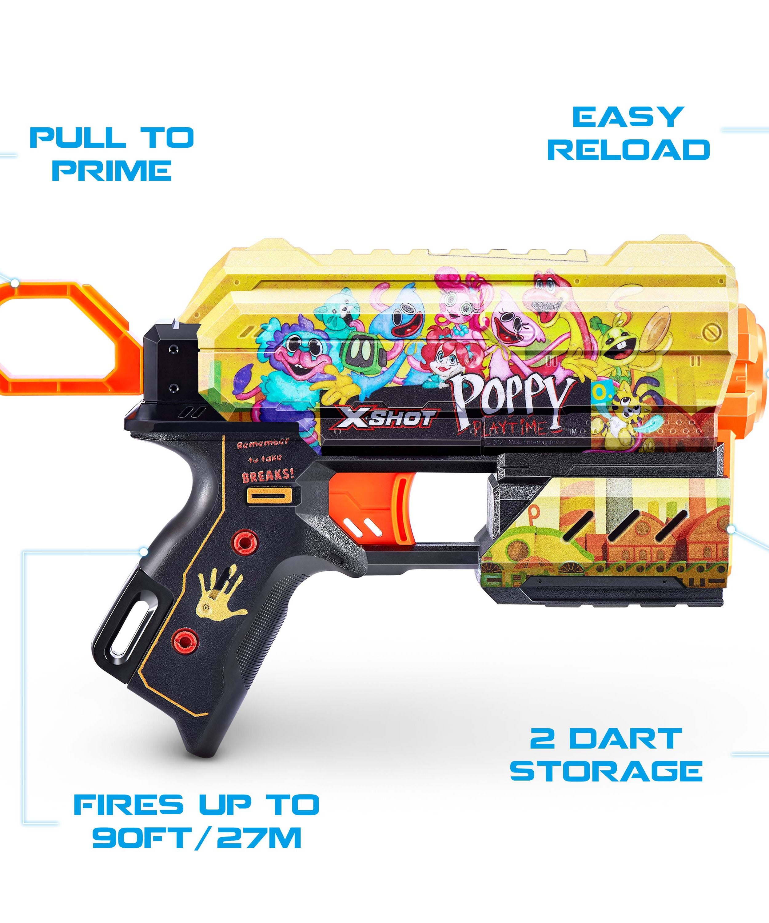 XSHOT Skins Flux, Poppy Playtime Jumpscare Edition (8 Darts), Foam Dart Blaster with Air Pocket Dart Technology, Shoots up to 27m, Collectible Toy Gun for Kids Ages 8+, Boys, Girls, Teens