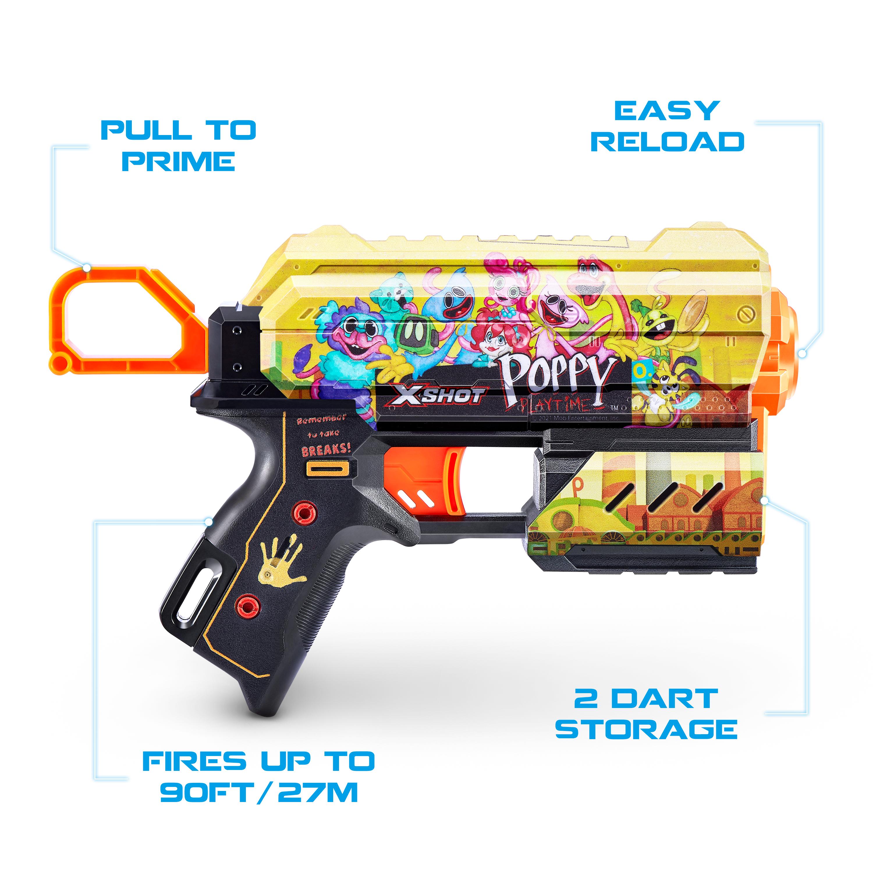XSHOT Skins Flux, Poppy Playtime Jumpscare Edition (8 Darts), Foam Dart Blaster with Air Pocket Dart Technology, Shoots up to 27m, Collectible Toy Gun for Kids Ages 8+, Boys, Girls, Teens