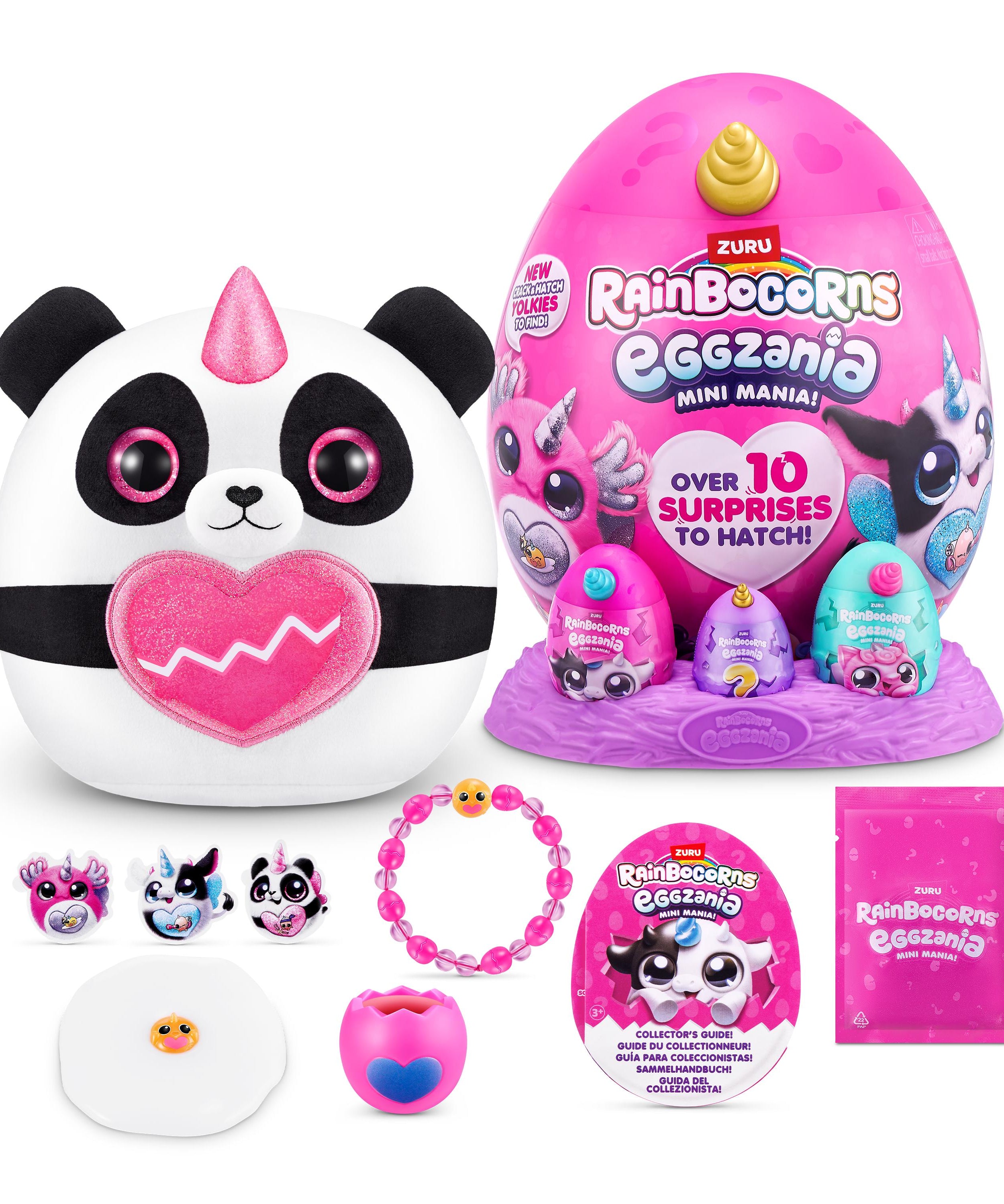 Rainbocorns Eggzania Mini Mania Series 1 Surprise Plush Toy for Girls Ages 3+, Collectible Stuffed Animal with 10+ Surprises, Slime, Stickers & Wearable Jewelry