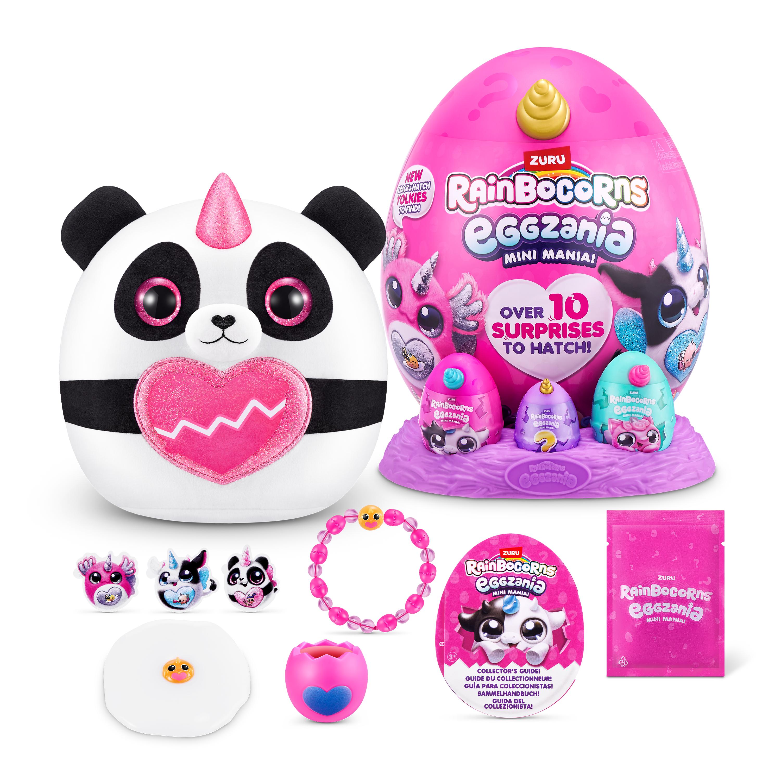 Rainbocorns Eggzania Mini Mania Series 1 Surprise Plush Toy for Girls Ages 3+, Collectible Stuffed Animal with 10+ Surprises, Slime, Stickers & Wearable Jewelry