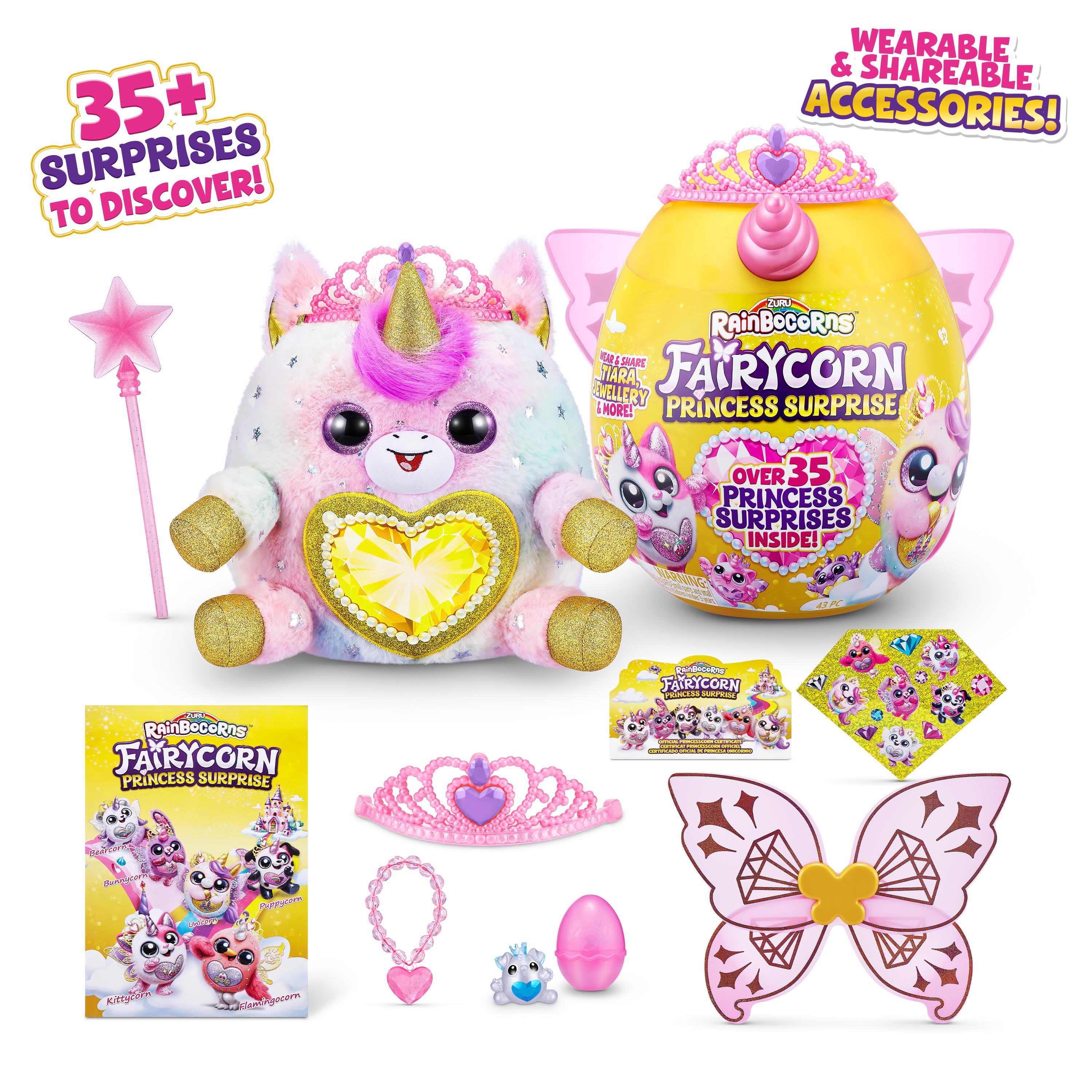 Rainbocorns Fairycorn Princess Surprise (Puppy) 11" Collectible Plush Toy with 35+ Surprises, Fairy Wings, Tiara, Wand, Boo-Boocorn, and Surprise Egg, Soft Toy for Girls Ages 3+