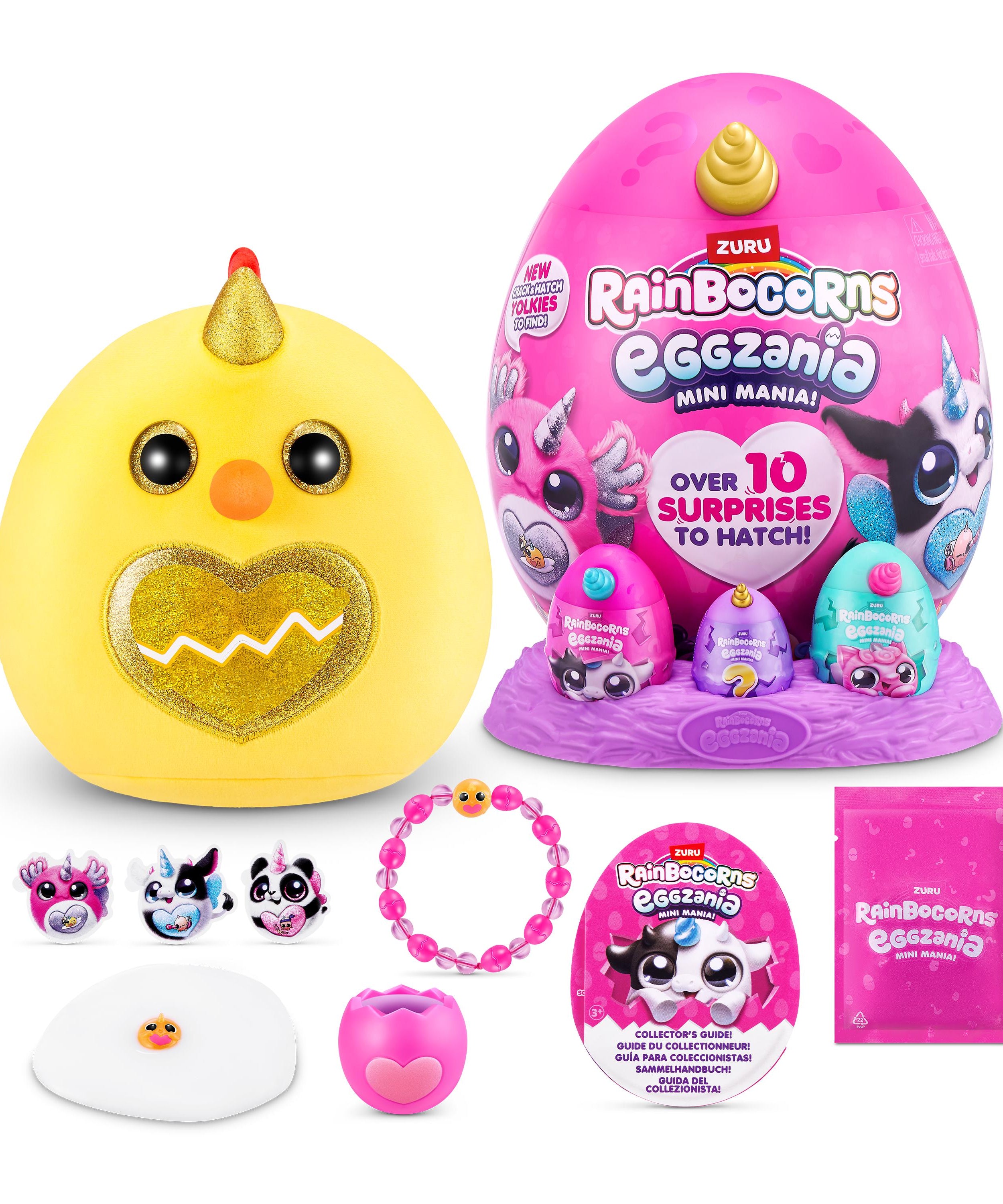 Rainbocorns Eggzania Mini Mania Series 1 Surprise Plush Toy for Girls Ages 3+, Collectible Stuffed Animal with 10+ Surprises, Slime, Stickers & Wearable Jewelry