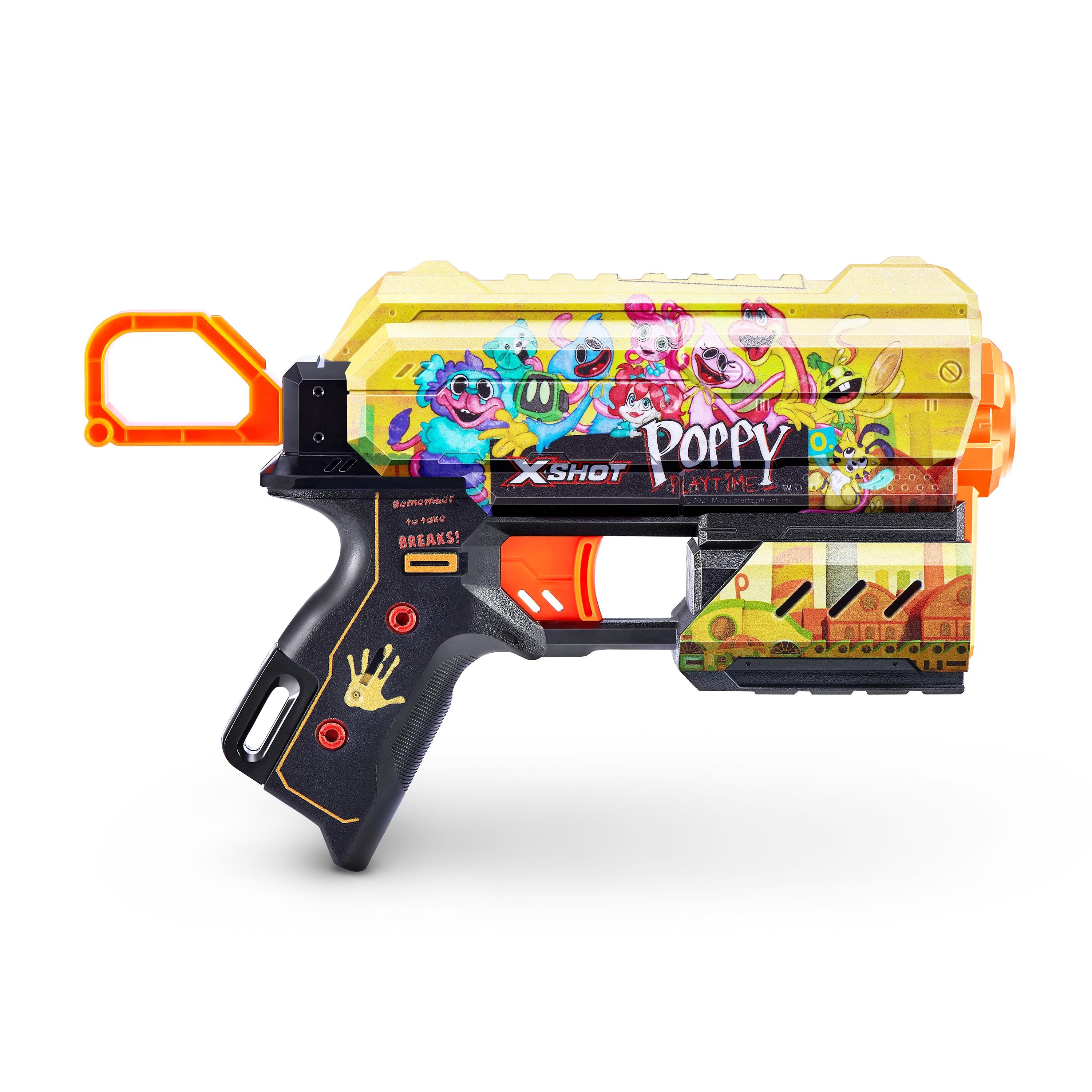 XSHOT Skins Flux, Poppy Playtime Jumpscare Edition (8 Darts), Foam Dart Blaster with Air Pocket Dart Technology, Shoots up to 27m, Collectible Toy Gun for Kids Ages 8+, Boys, Girls, Teens