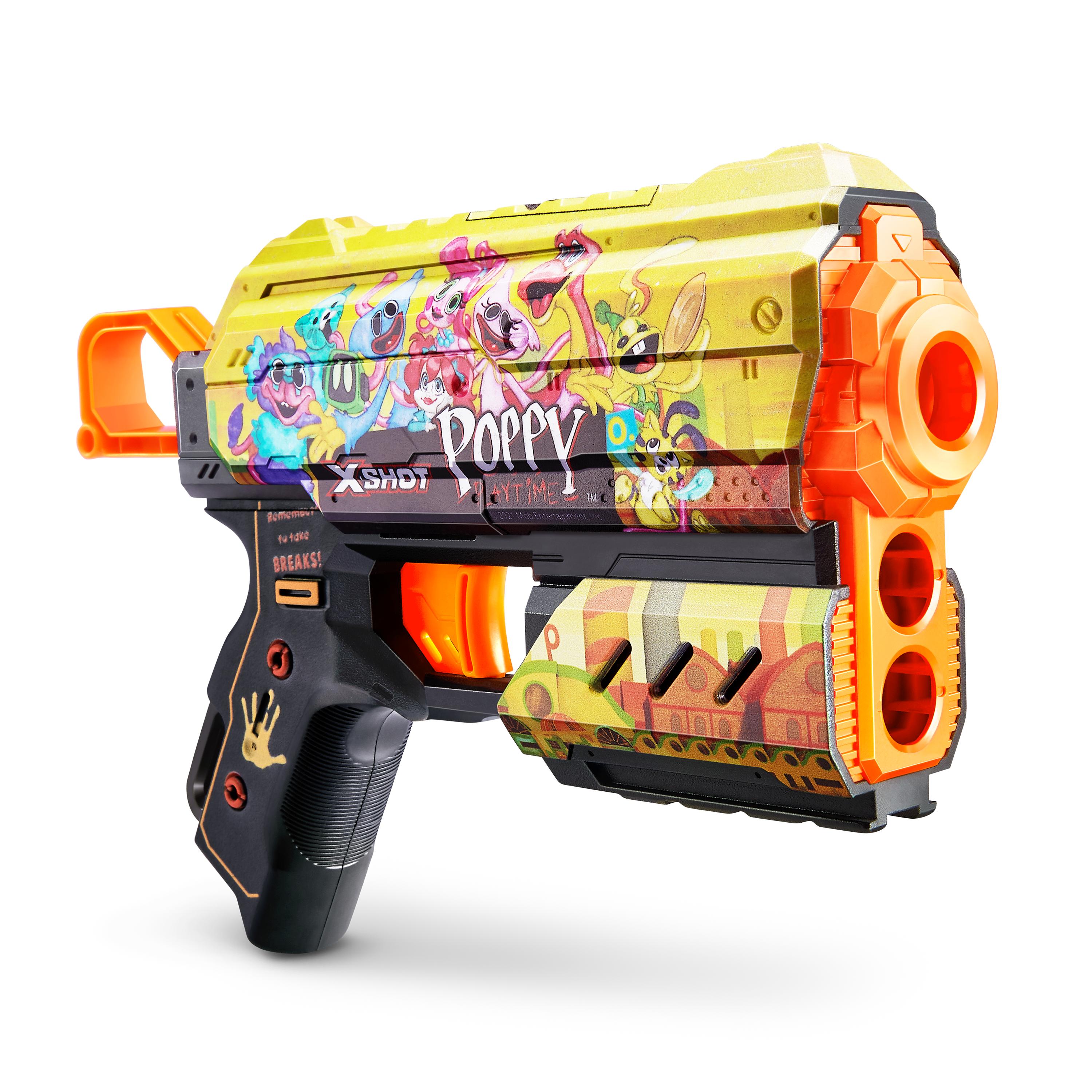 XSHOT Skins Flux, Poppy Playtime Jumpscare Edition (8 Darts), Foam Dart Blaster with Air Pocket Dart Technology, Shoots up to 27m, Collectible Toy Gun for Kids Ages 8+, Boys, Girls, Teens
