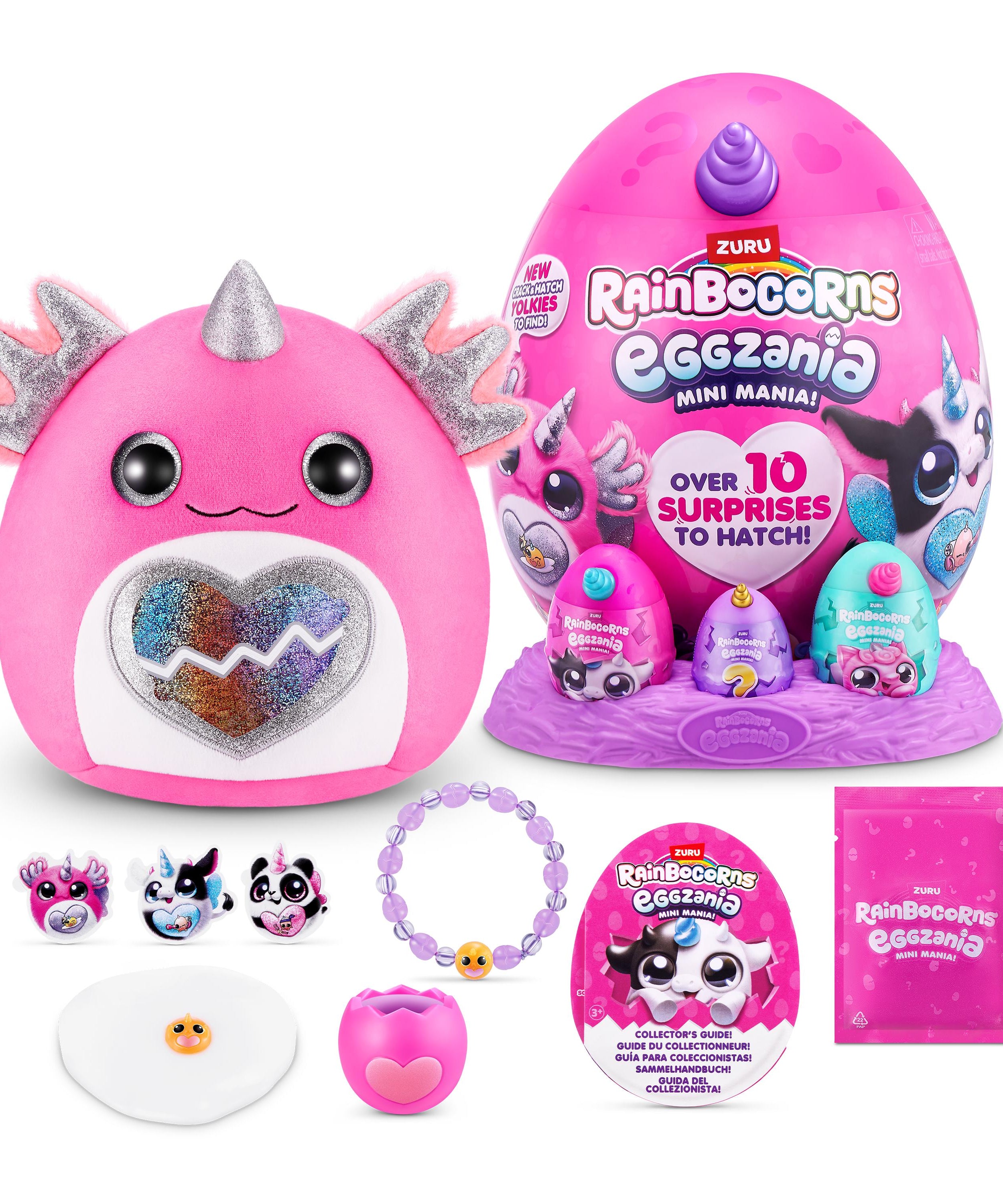 Rainbocorns Eggzania Mini Mania Series 1 Surprise Plush Toy for Girls Ages 3+, Collectible Stuffed Animal with 10+ Surprises, Slime, Stickers & Wearable Jewelry