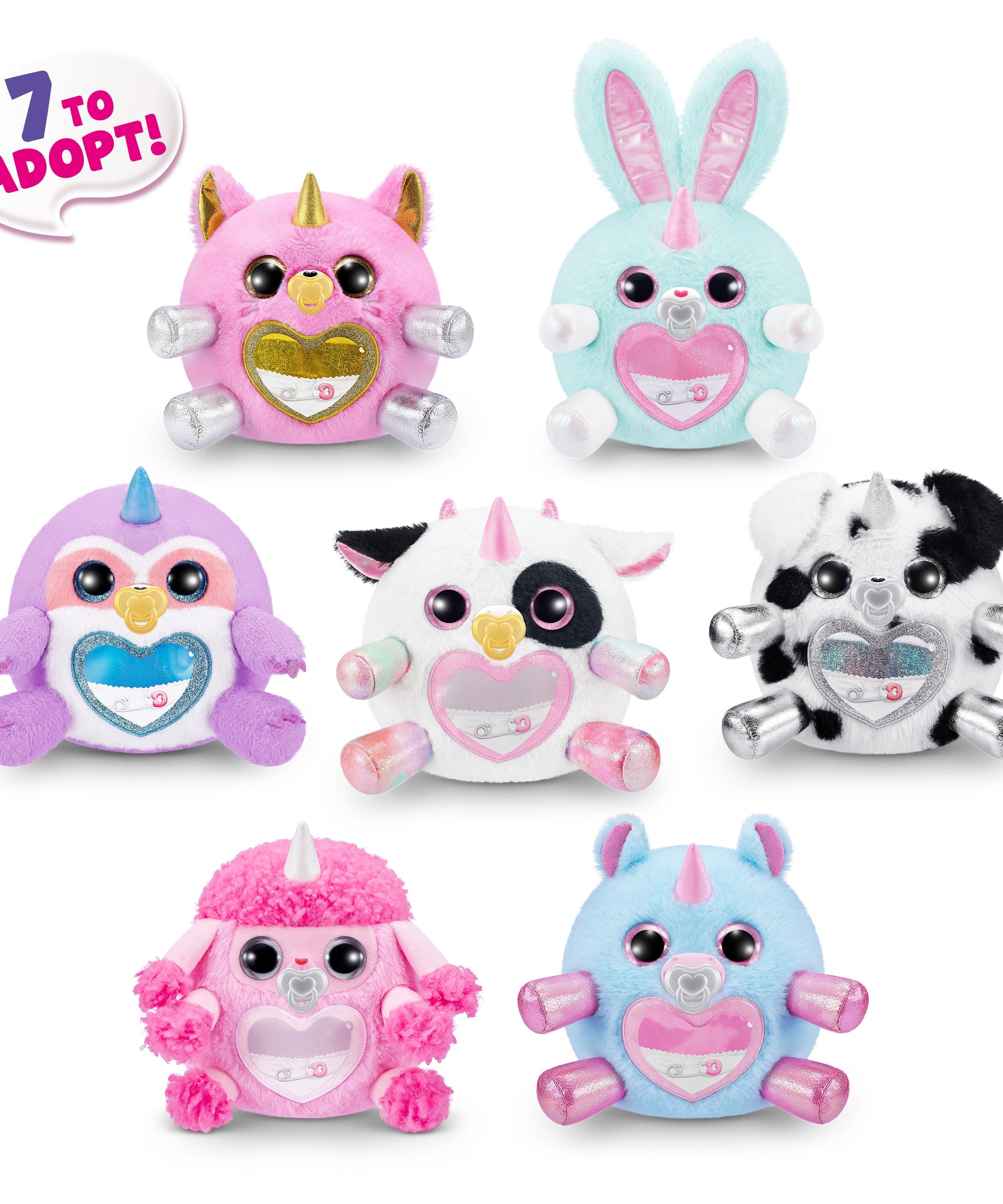 Rainbocorns Adopt-A-Corns Baby Plush Assorted Newborn Surprise Toy with 15+ Surprises, Diaper Egg, Pacifier & Adoption Certificate, Collect All 7 Cute Characters, Gift for Girls Ages 3+