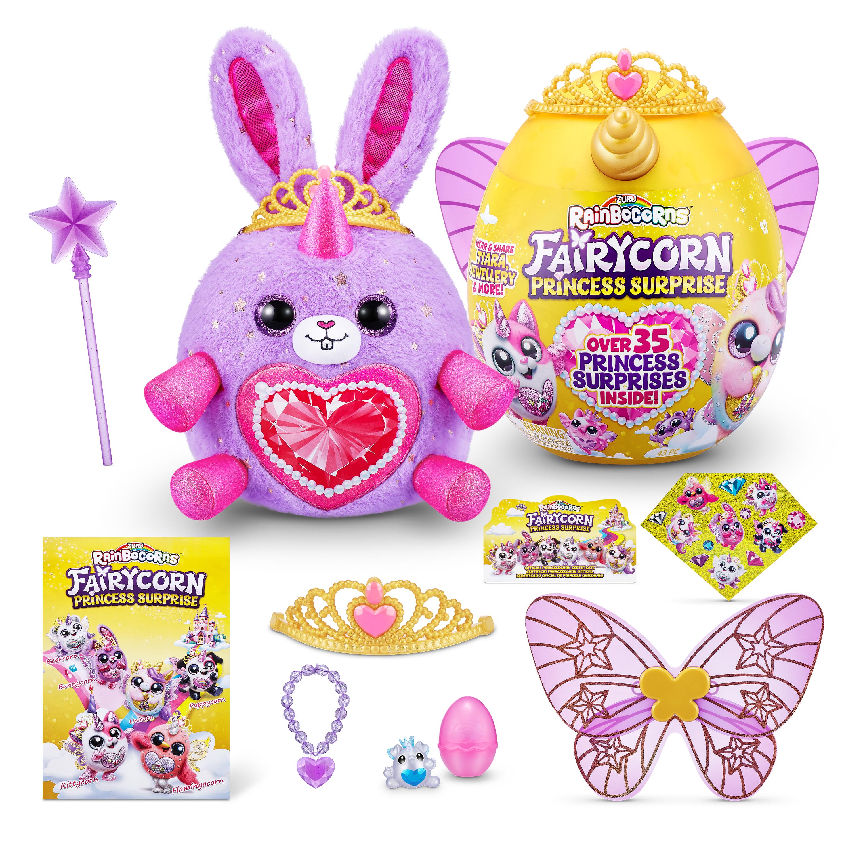 Rainbocorns Fairycorn Princess Surprise (Puppy) 11" Collectible Plush Toy with 35+ Surprises, Fairy Wings, Tiara, Wand, Boo-Boocorn, and Surprise Egg, Soft Toy for Girls Ages 3+