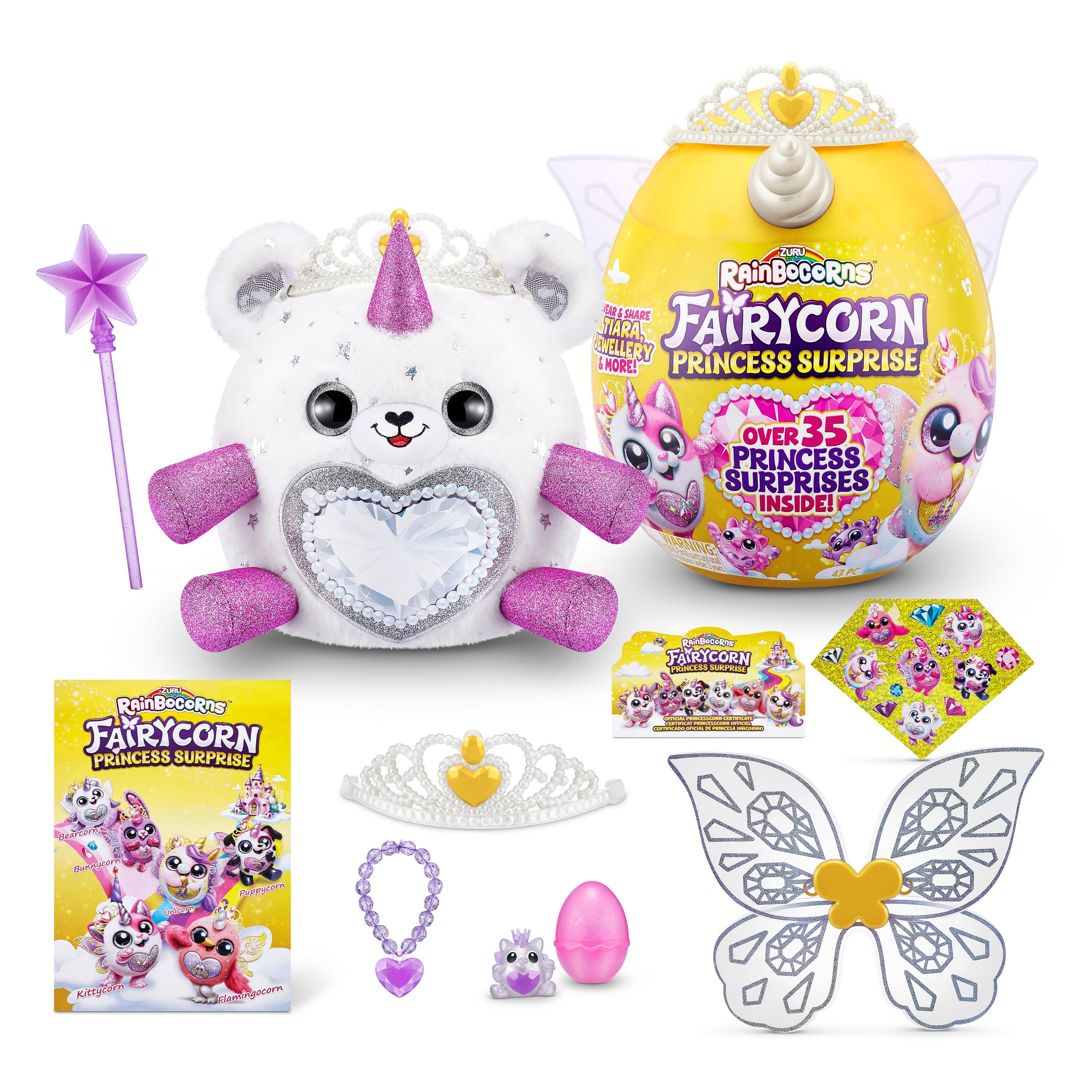 Rainbocorns Fairycorn Princess Surprise (Puppy) 11" Collectible Plush Toy with 35+ Surprises, Fairy Wings, Tiara, Wand, Boo-Boocorn, and Surprise Egg, Soft Toy for Girls Ages 3+