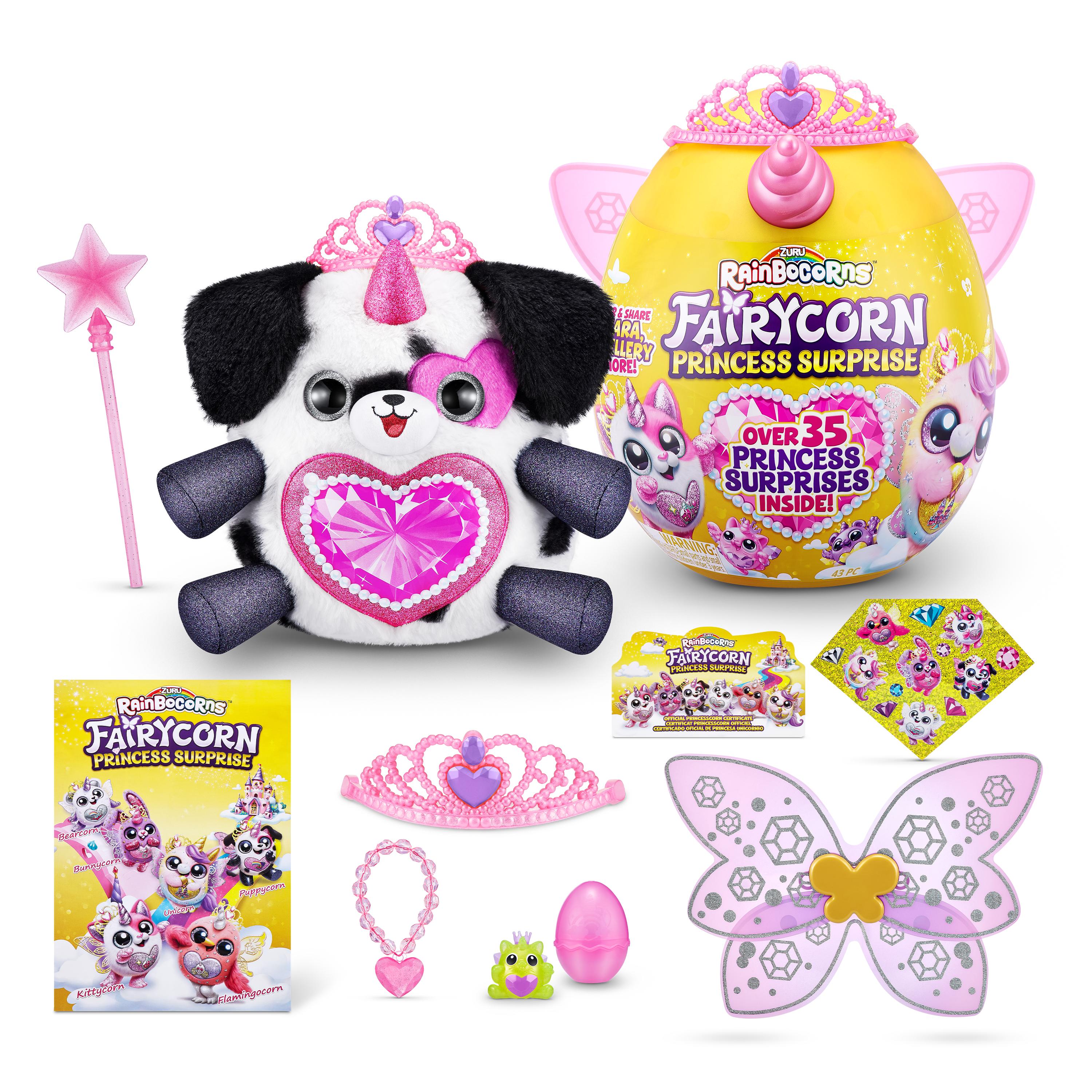 Rainbocorns Fairycorn Princess Surprise (Puppy) 11" Collectible Plush Toy with 35+ Surprises, Fairy Wings, Tiara, Wand, Boo-Boocorn, and Surprise Egg, Soft Toy for Girls Ages 3+