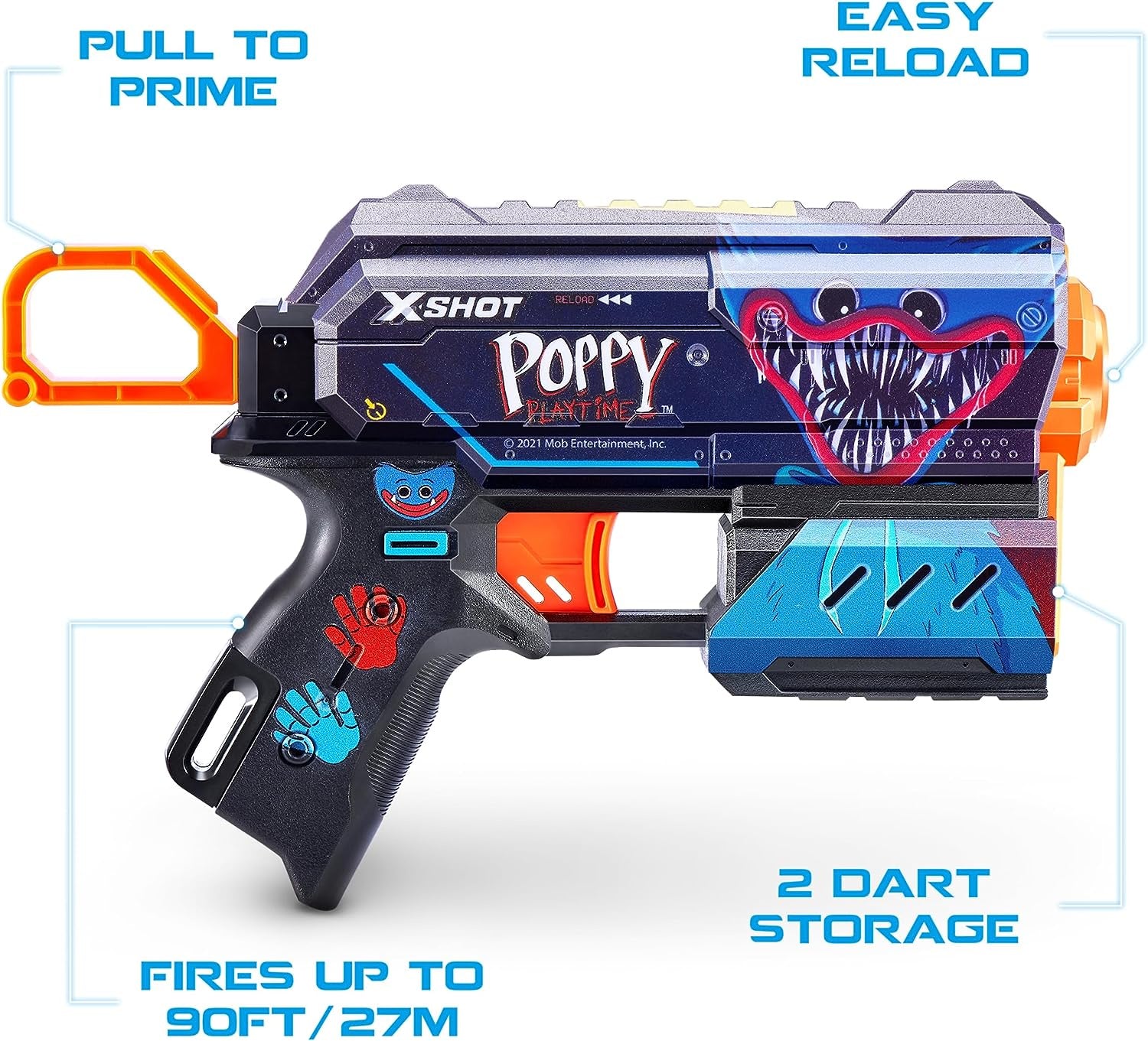 XSHOT Skins Flux, Poppy Playtime Jumpscare Edition (8 Darts), Foam Dart Blaster with Air Pocket Dart Technology, Shoots up to 27m, Collectible Toy Gun for Kids Ages 8+, Boys, Girls, Teens