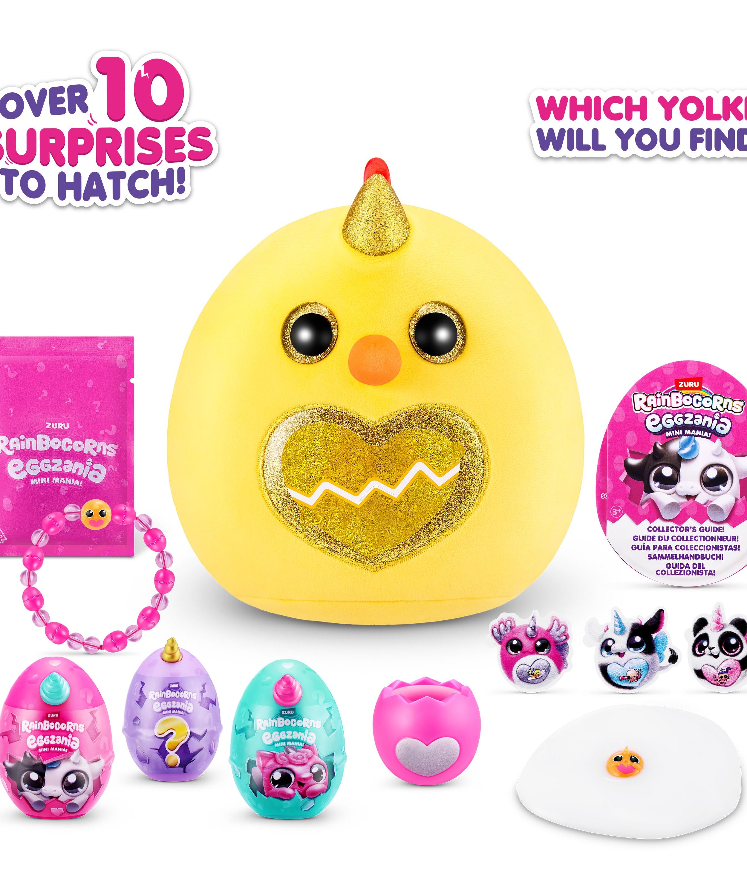 Rainbocorns Eggzania Mini Mania Series 1 Surprise Plush Toy for Girls Ages 3+, Collectible Stuffed Animal with 10+ Surprises, Slime, Stickers & Wearable Jewelry