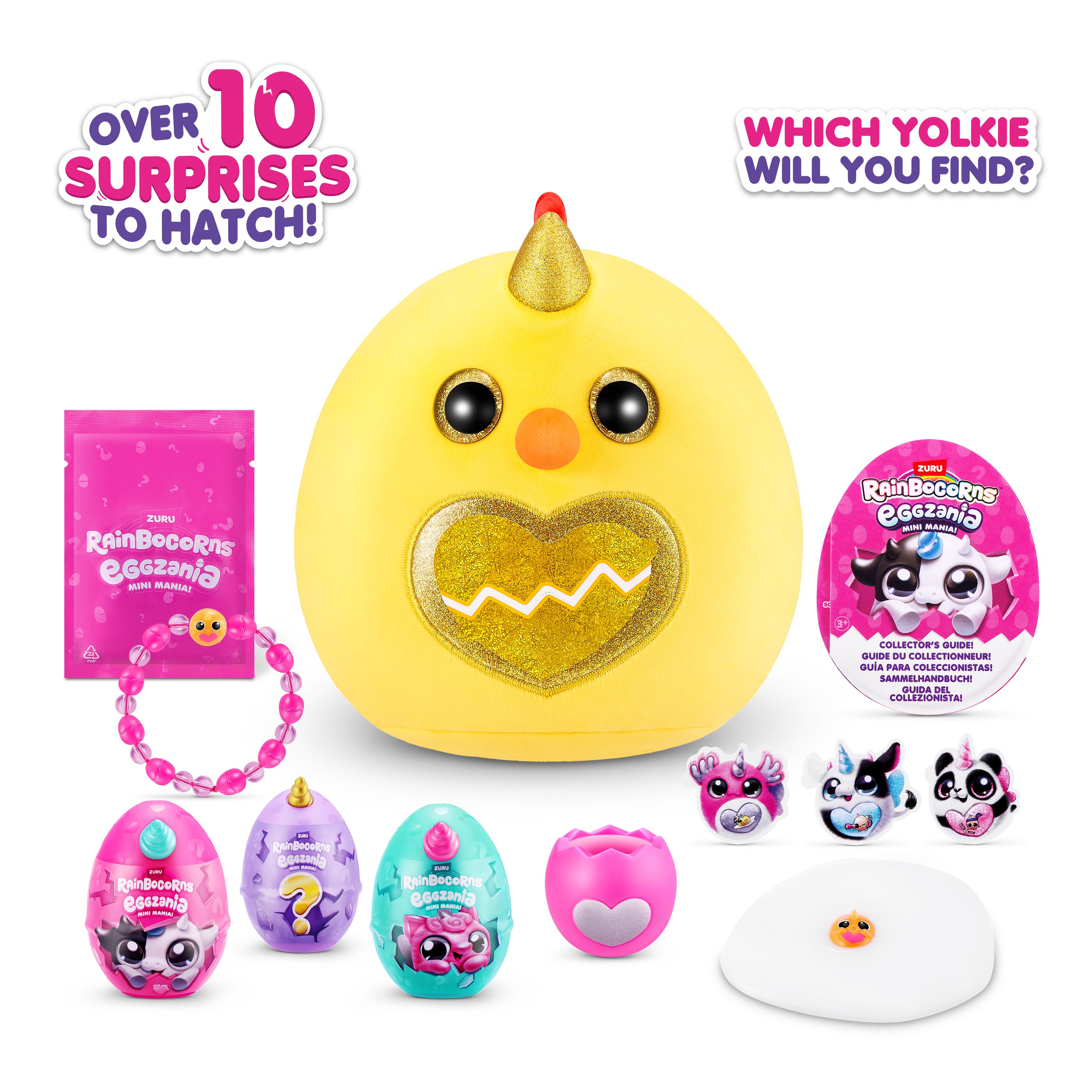Rainbocorns Eggzania Mini Mania Series 1 Surprise Plush Toy for Girls Ages 3+, Collectible Stuffed Animal with 10+ Surprises, Slime, Stickers & Wearable Jewelry