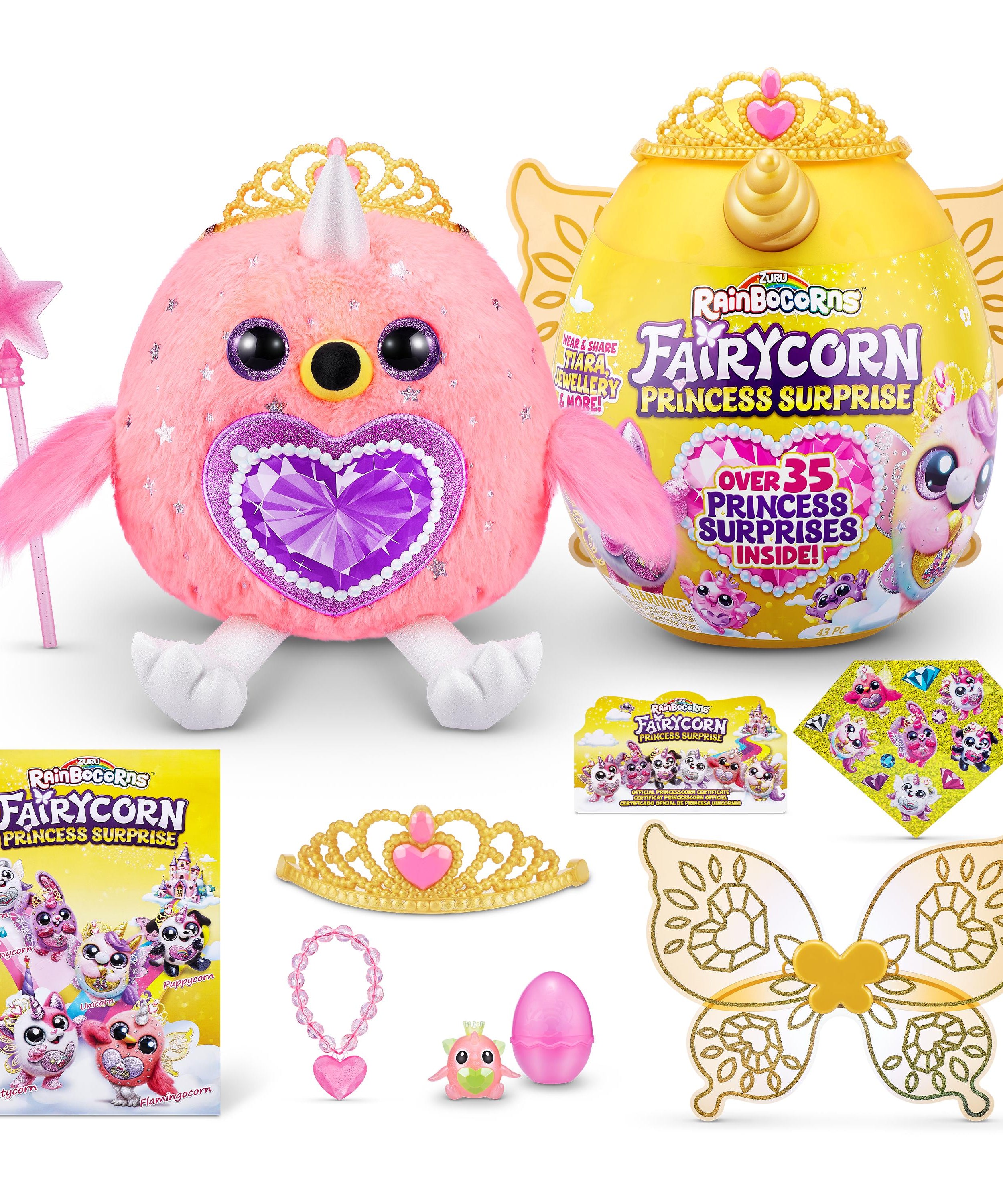 Rainbocorns Fairycorn Princess Surprise (Puppy) 11" Collectible Plush Toy with 35+ Surprises, Fairy Wings, Tiara, Wand, Boo-Boocorn, and Surprise Egg, Soft Toy for Girls Ages 3+