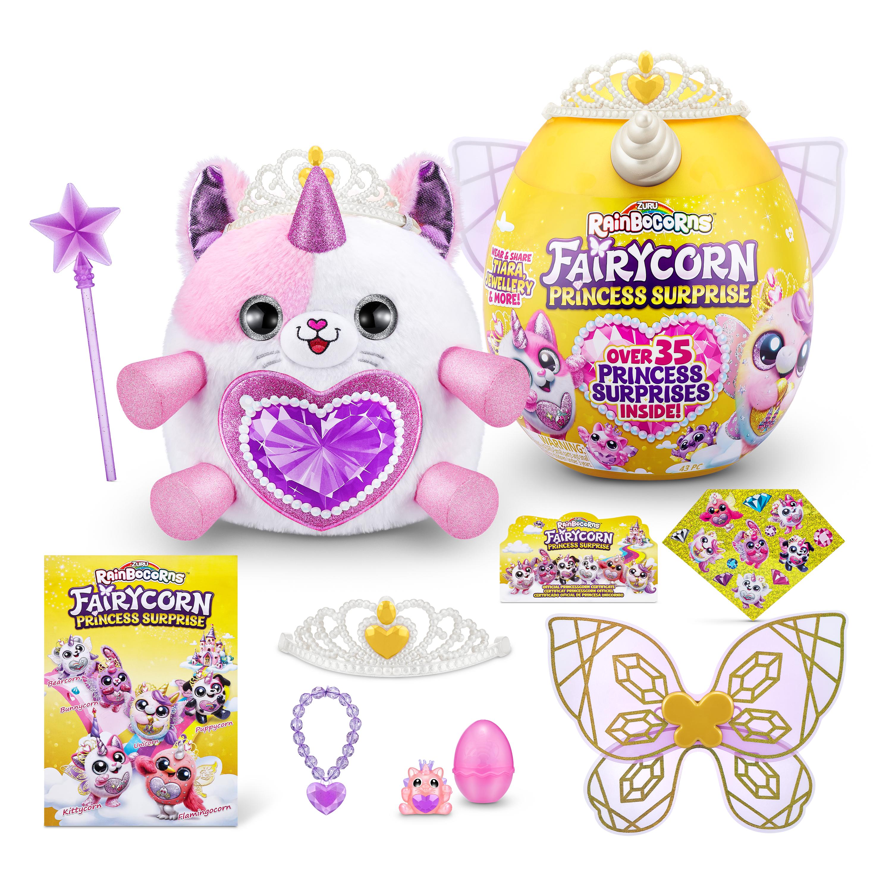 Rainbocorns Fairycorn Princess Surprise (Puppy) 11" Collectible Plush Toy with 35+ Surprises, Fairy Wings, Tiara, Wand, Boo-Boocorn, and Surprise Egg, Soft Toy for Girls Ages 3+