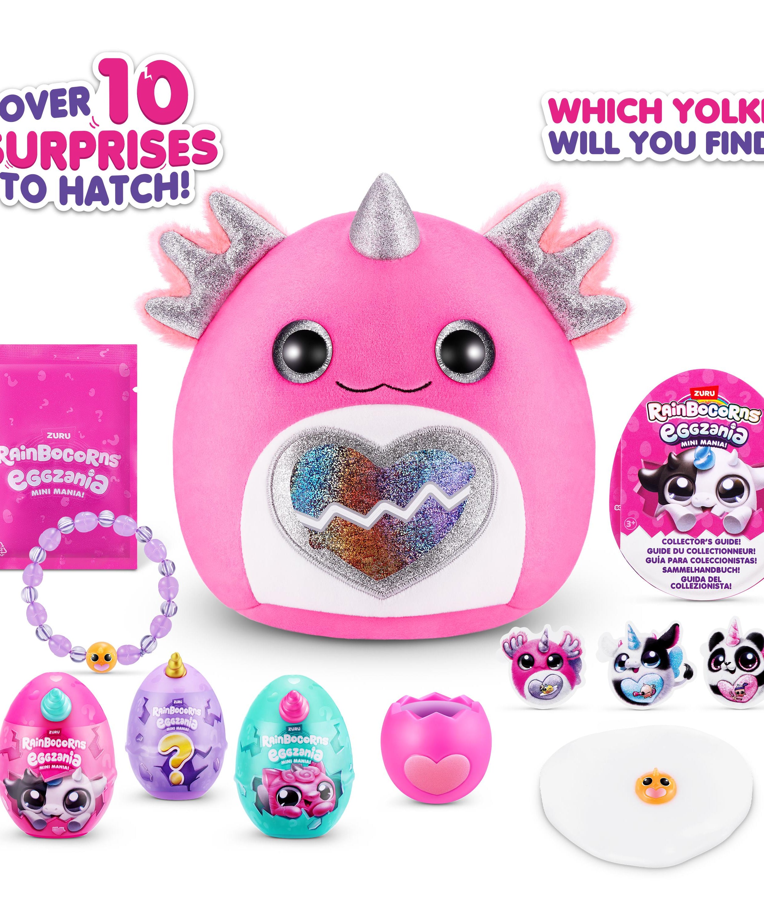 Rainbocorns Eggzania Mini Mania Series 1 Surprise Plush Toy for Girls Ages 3+, Collectible Stuffed Animal with 10+ Surprises, Slime, Stickers & Wearable Jewelry