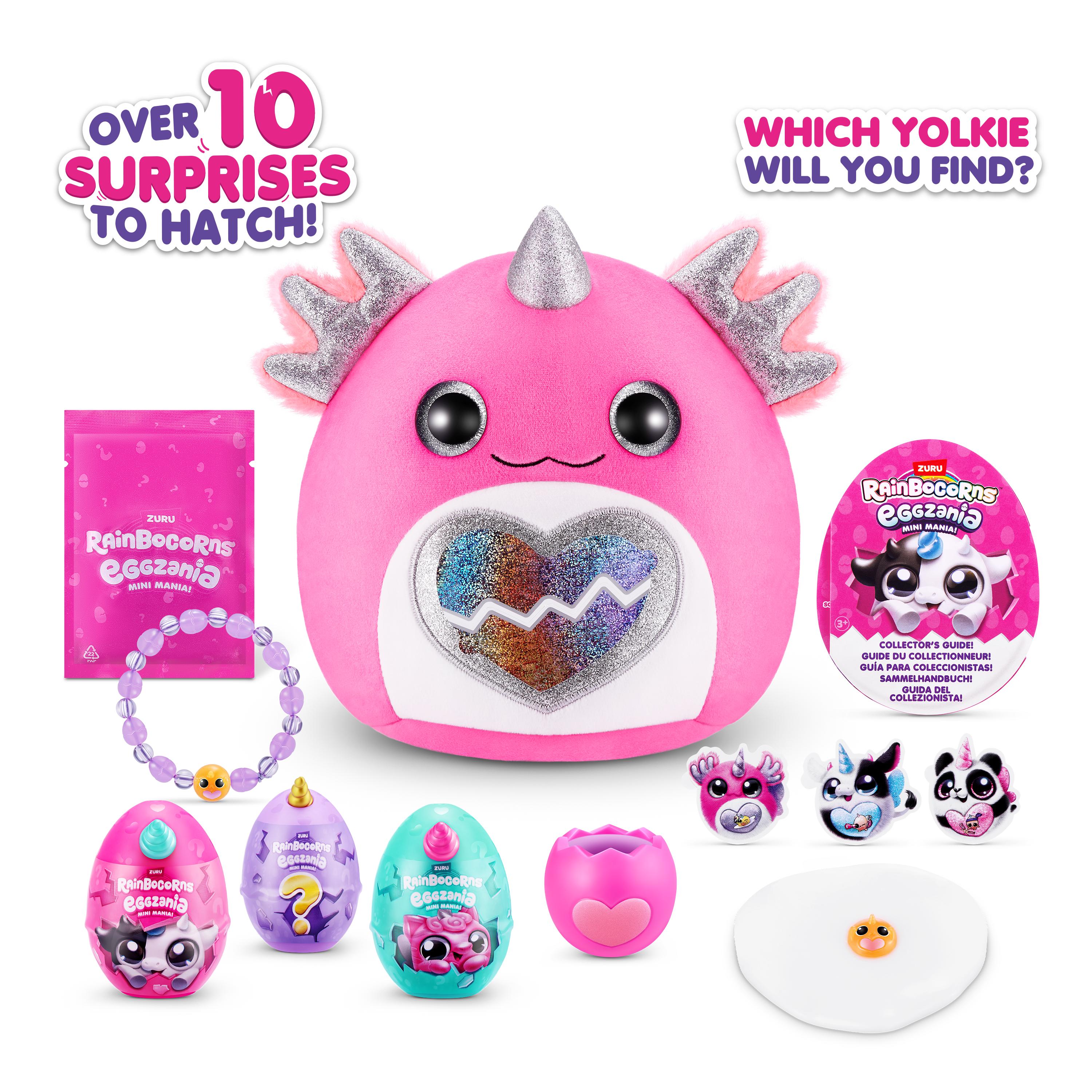 Rainbocorns Eggzania Mini Mania Series 1 Surprise Plush Toy for Girls Ages 3+, Collectible Stuffed Animal with 10+ Surprises, Slime, Stickers & Wearable Jewelry