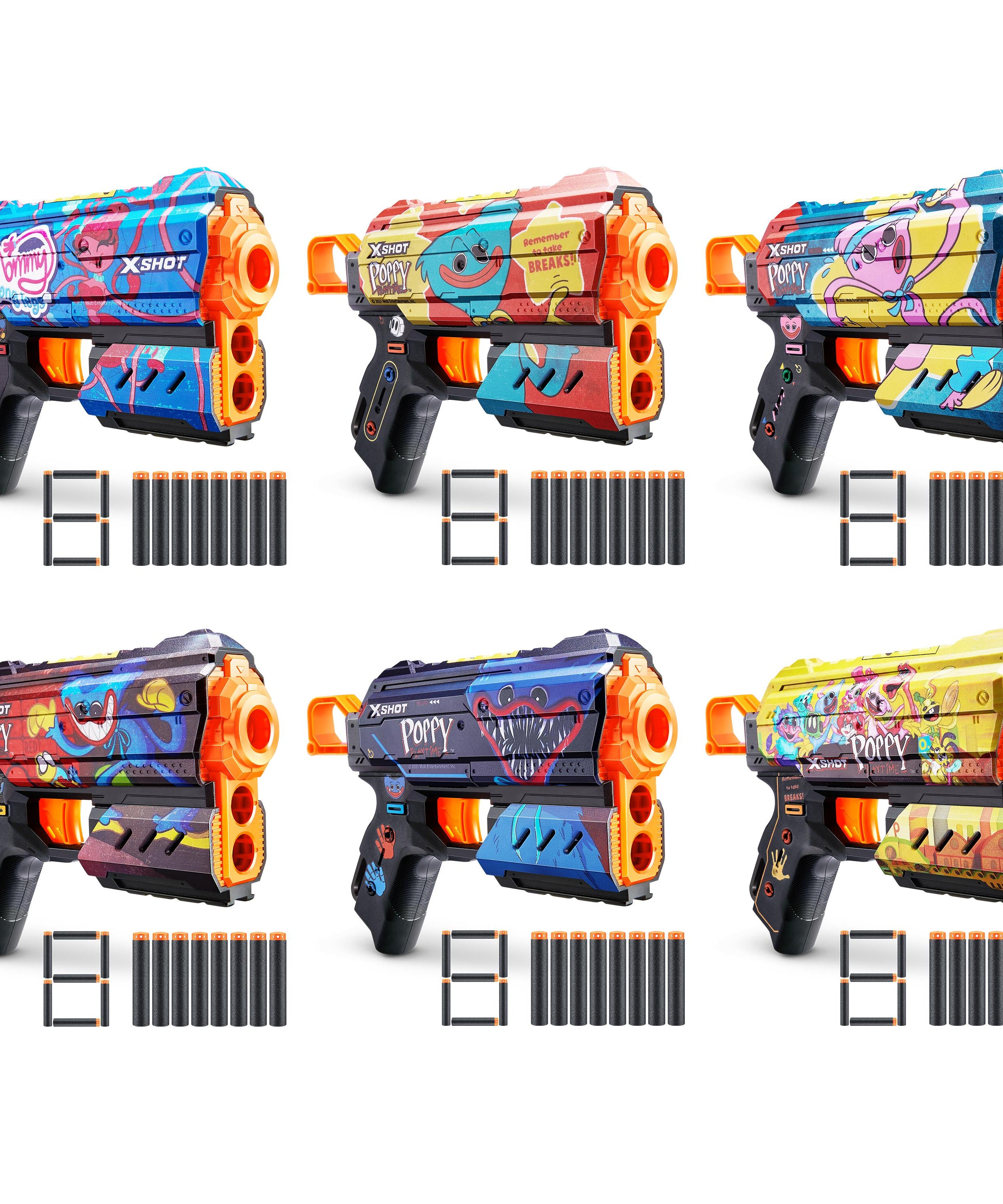 XSHOT Skins Flux, Poppy Playtime Jumpscare Edition (8 Darts), Foam Dart Blaster with Air Pocket Dart Technology, Shoots up to 27m, Collectible Toy Gun for Kids Ages 8+, Boys, Girls, Teens