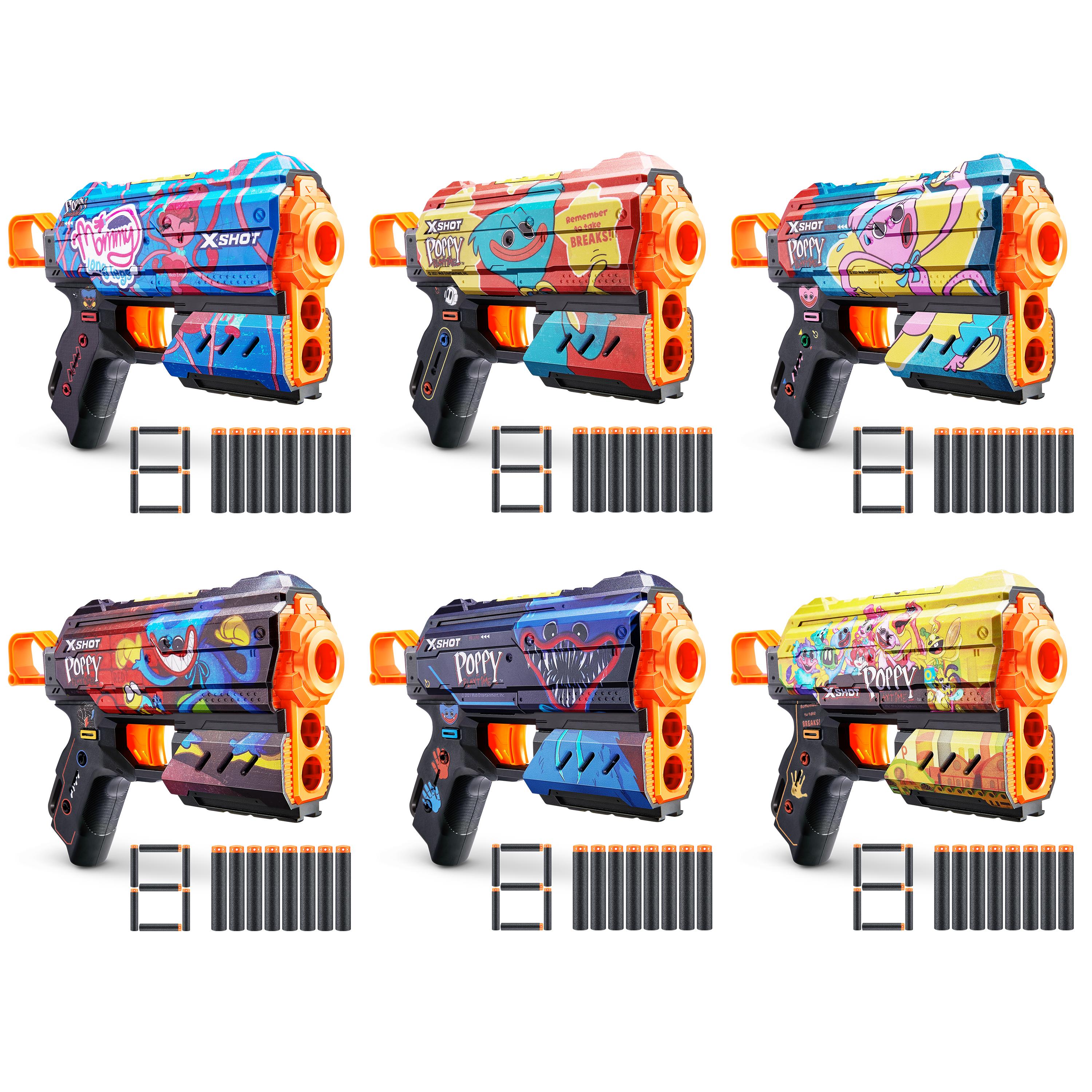 XSHOT Skins Flux, Poppy Playtime Jumpscare Edition (8 Darts), Foam Dart Blaster with Air Pocket Dart Technology, Shoots up to 27m, Collectible Toy Gun for Kids Ages 8+, Boys, Girls, Teens