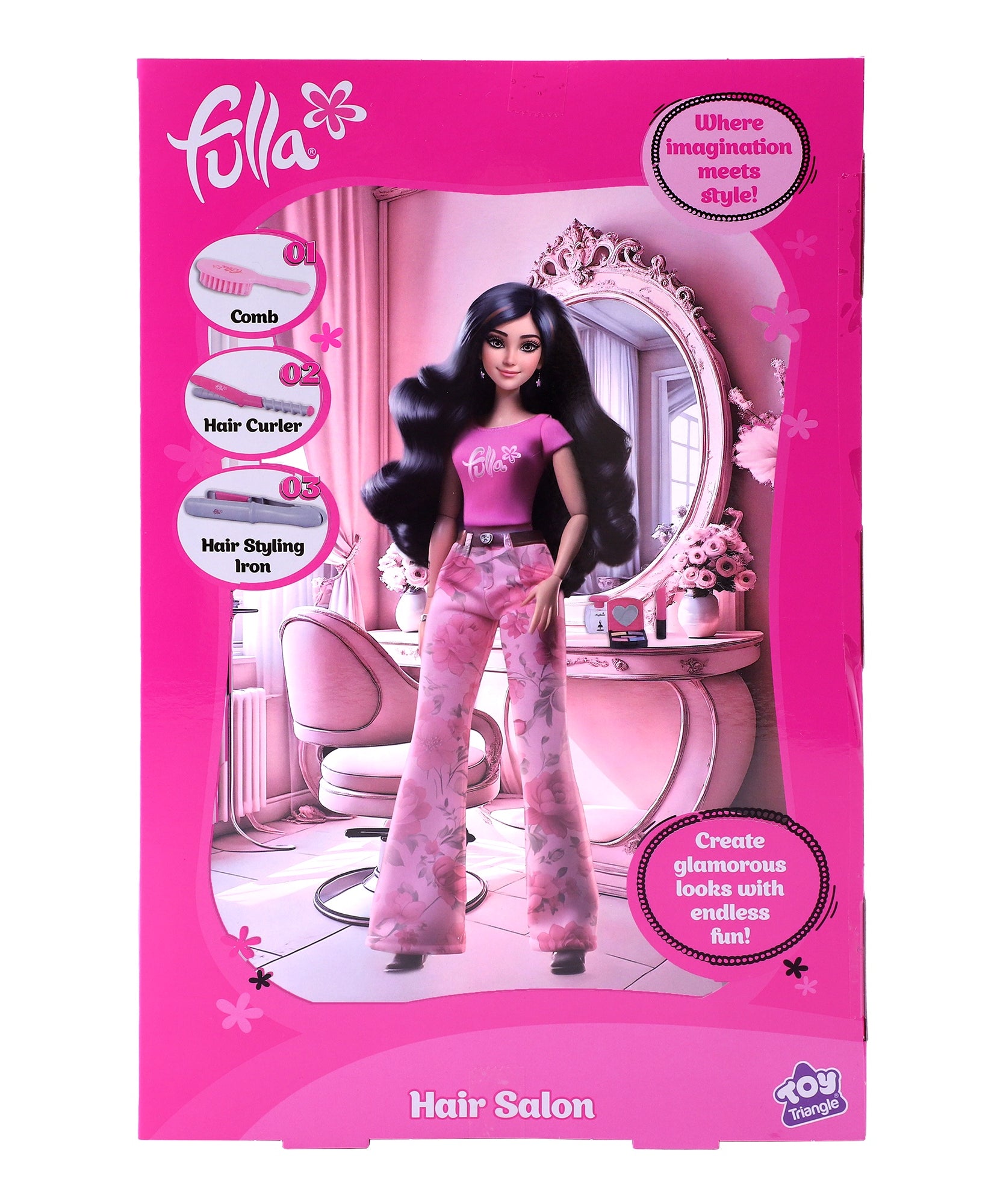 Fulla Hair Salon Doll Set – Fashion Doll with Comb, Lipstick, Perfume, Eyeshadow & Hair Clip for Creative Beauty Role Play for Girls, Age 3+