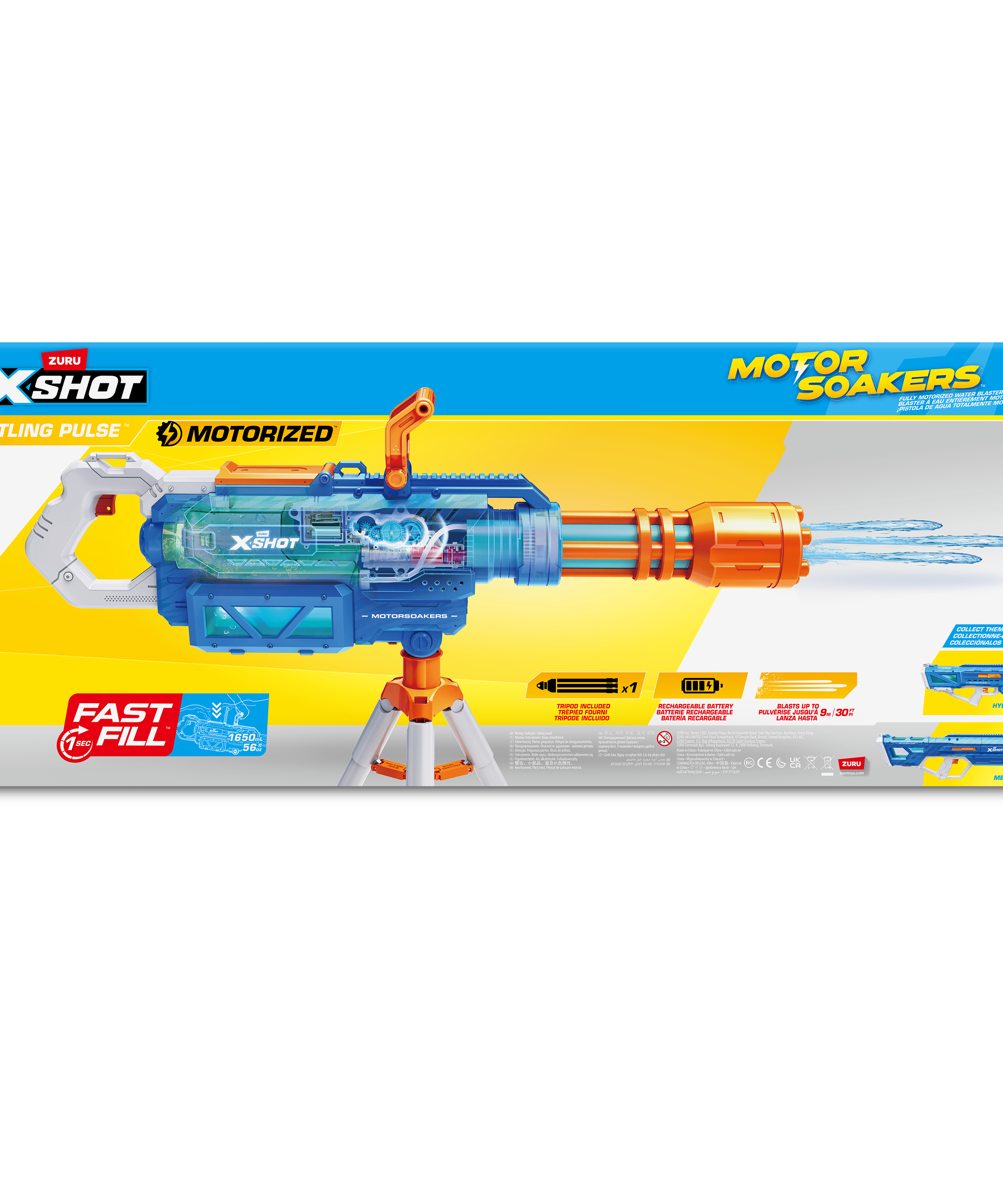 X-Shot Gatling Motor Water Soaker, Motorized Water Gun for Boys & Girls, Age 8+, 1650ml Tank, Fast-Fill, Tripod, 26ft Blast