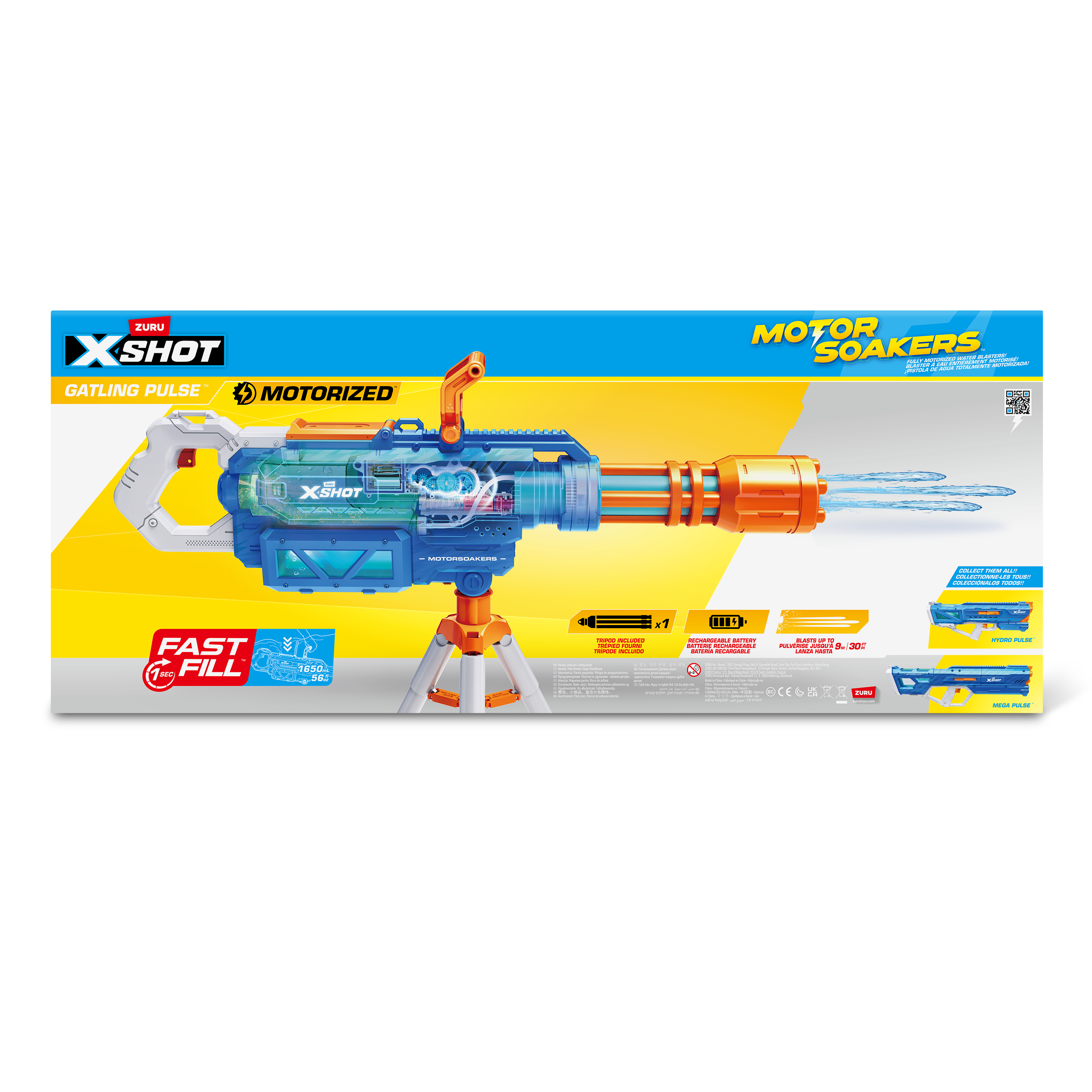X-Shot Gatling Motor Water Soaker, Motorized Water Gun for Boys & Girls, Age 8+, 1650ml Tank, Fast-Fill, Tripod, 26ft Blast