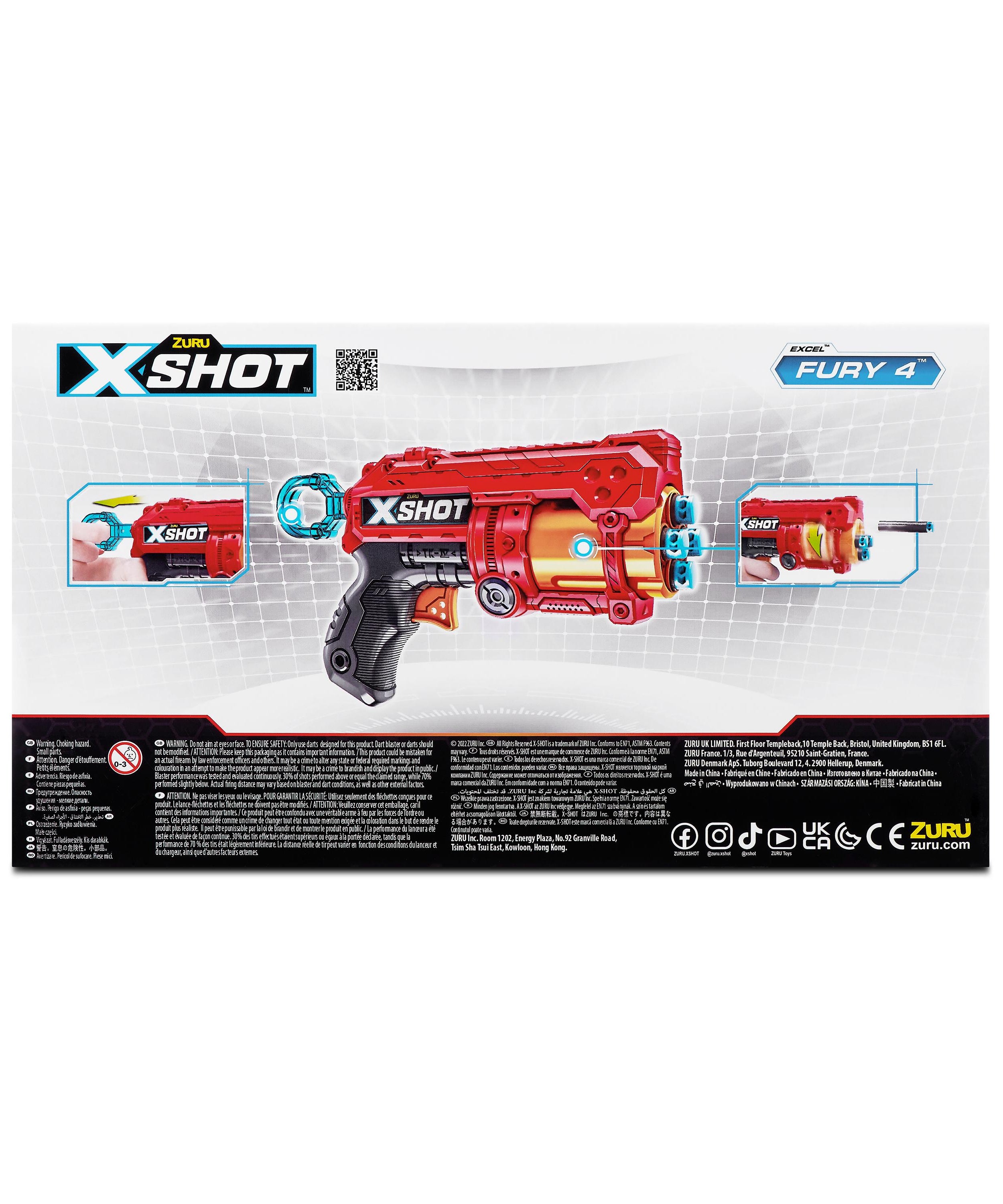 X-Shot Excel Fury 4 Blaster (16 Darts) by ZURU, Foam Dart Gun for Boys & Girls, Ages 8+