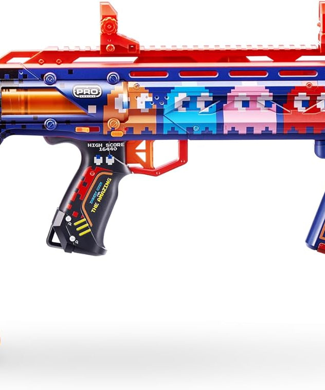 XShot Skins Pro Pac-Man Long Shot Blaster, 40 Darts, Slam Fire, Retro Skin, 2 Quick Clips, Half & Full-Length Ammo, Air Pocket Foam Tech, 66ft Range for Boys, Age 14+