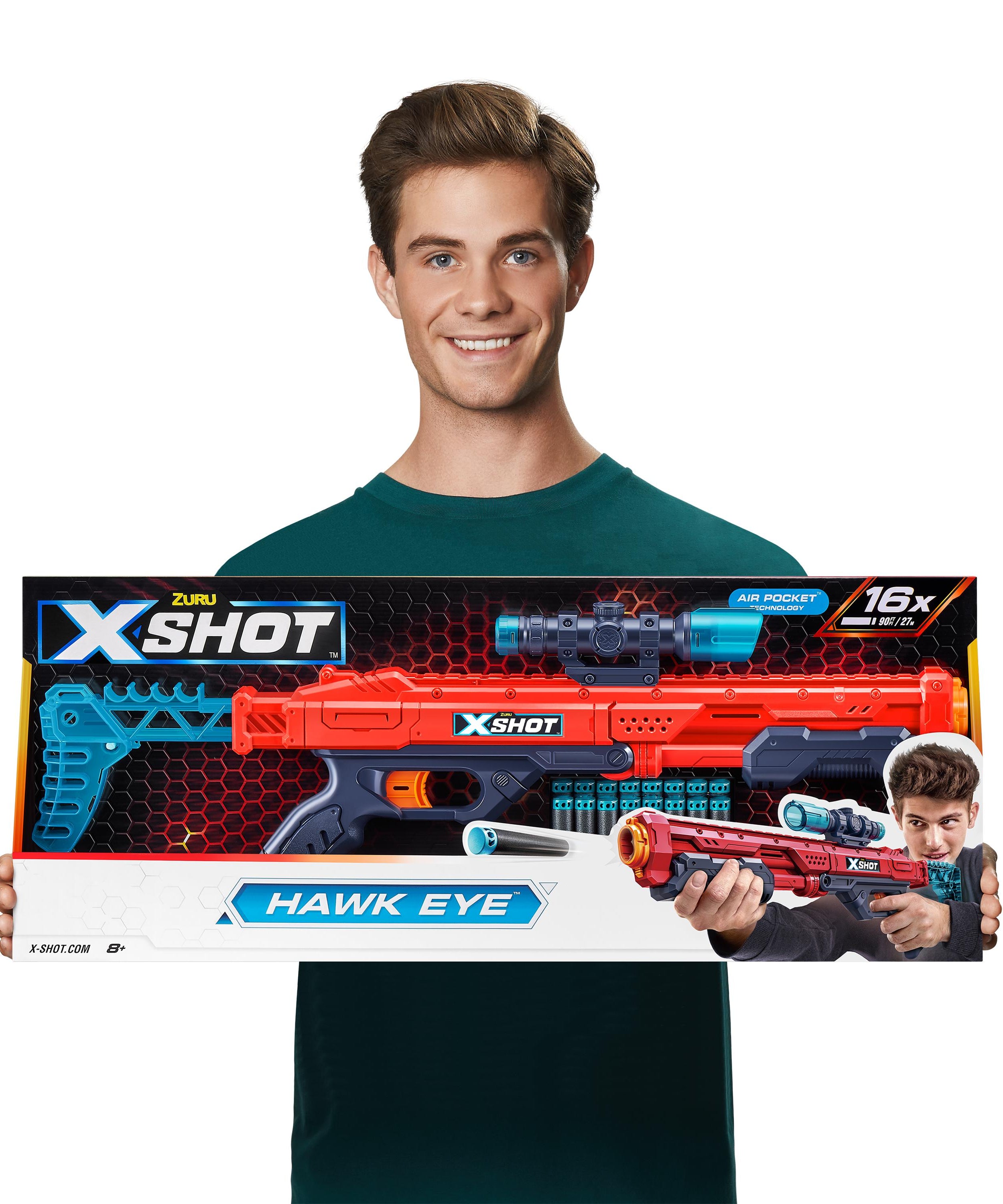 X Shot Excel Hawk Eye 16 Darts Blaster, Long Range Foam Gun Toy for Boys, Age 8+