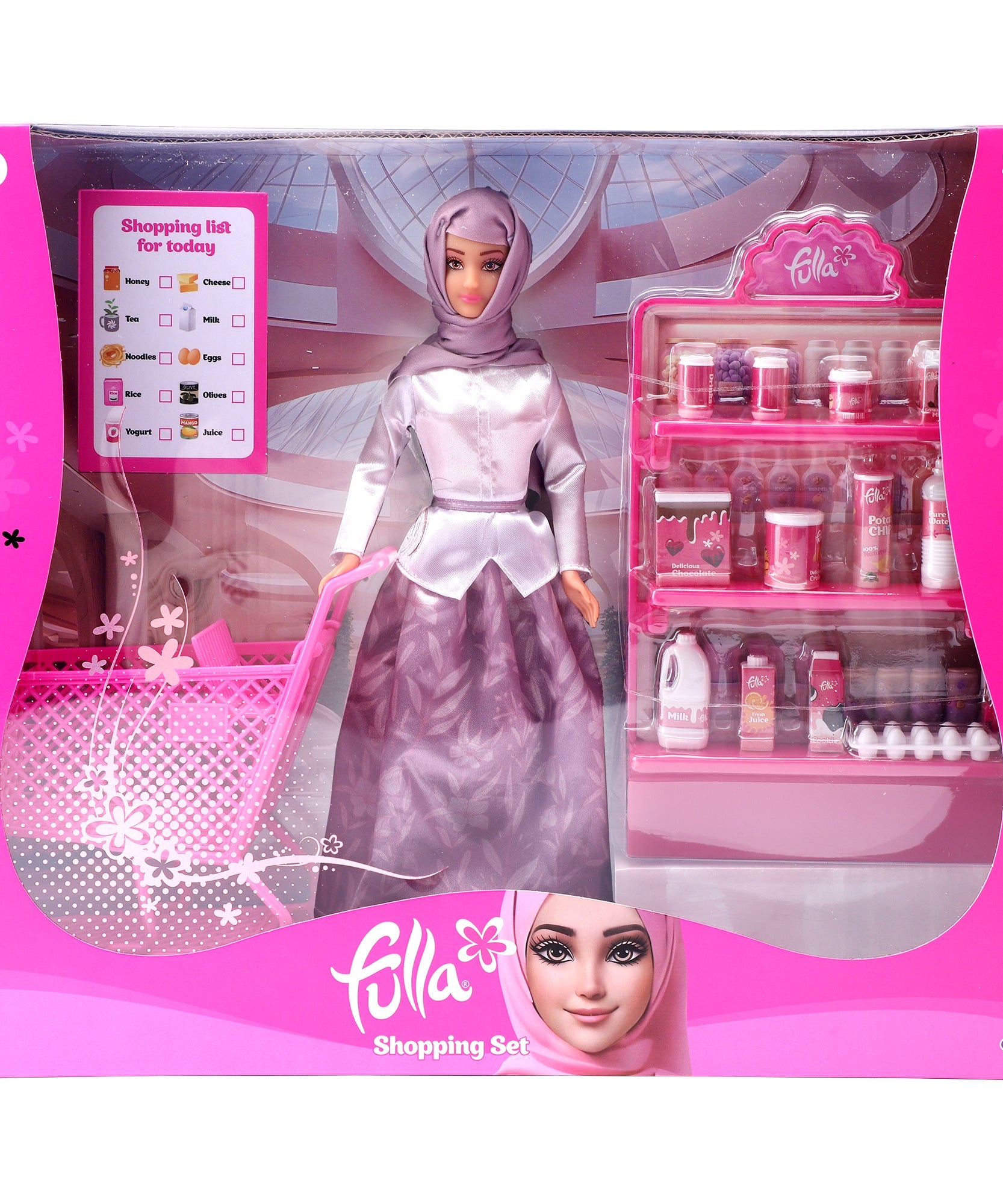 Fulla Doll with Shopping Cart Set, Includes Doll, Grocery Items, Pretend Play Accessories for Creative Role-Playing and Storytelling, Ideal for Kids Age 3+