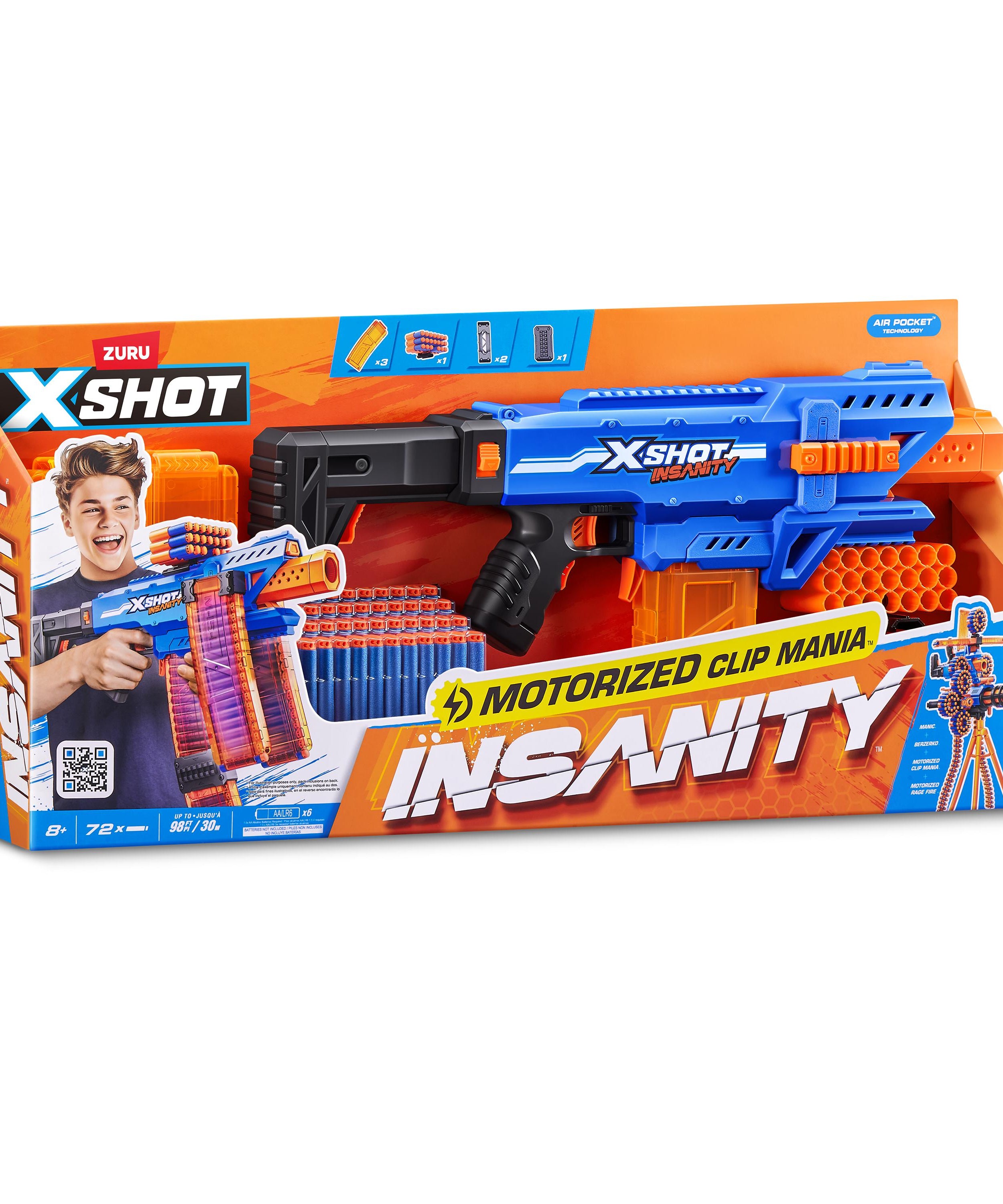 X Shot Insanity Motorised Clip Blaster, High Power Toy Gun for Boys, Age 8+