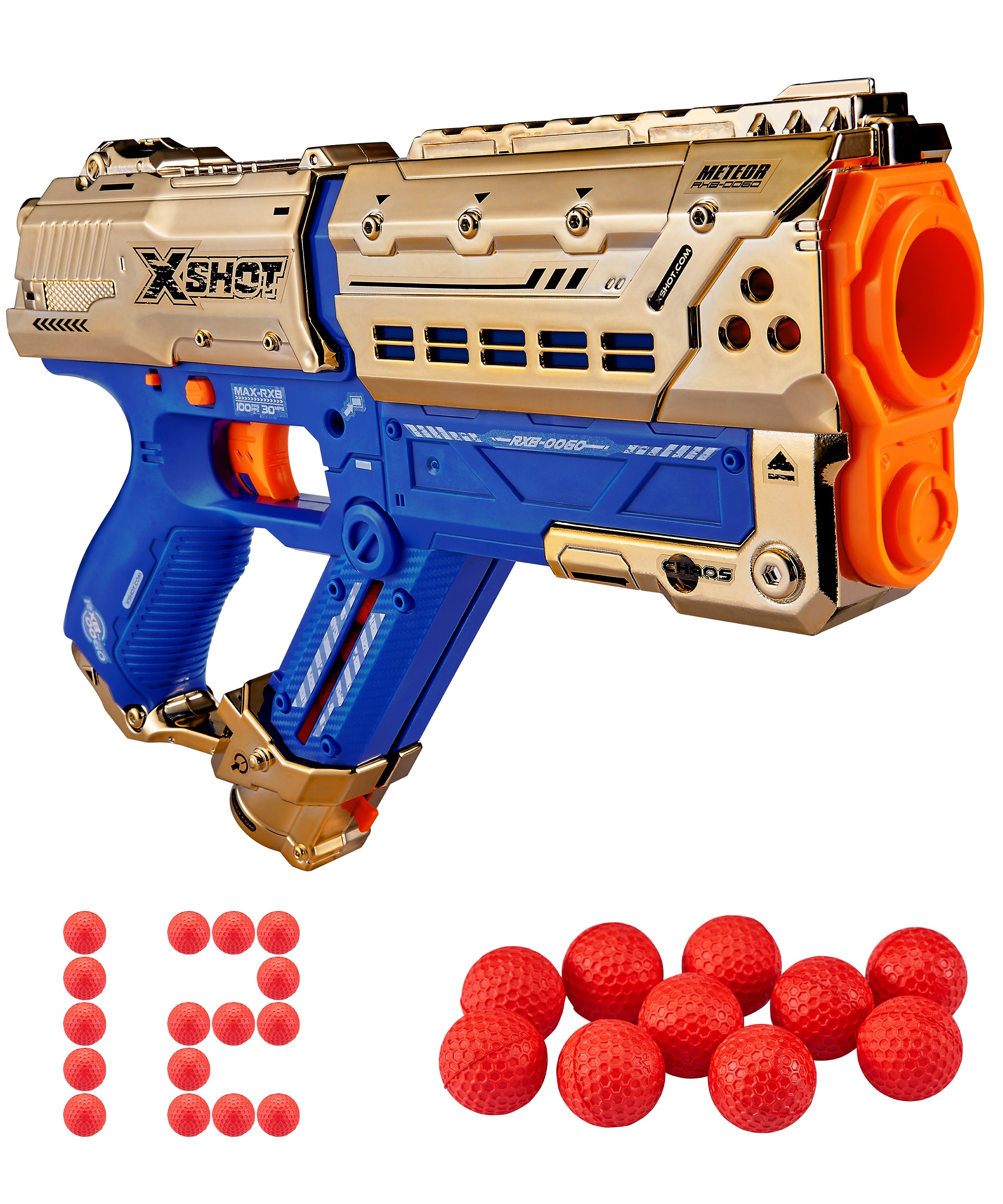 X Shot Chaos Dart Ball Blaster Golden Meteor, High Speed Ball Gun Toy for Boys, Age 14+