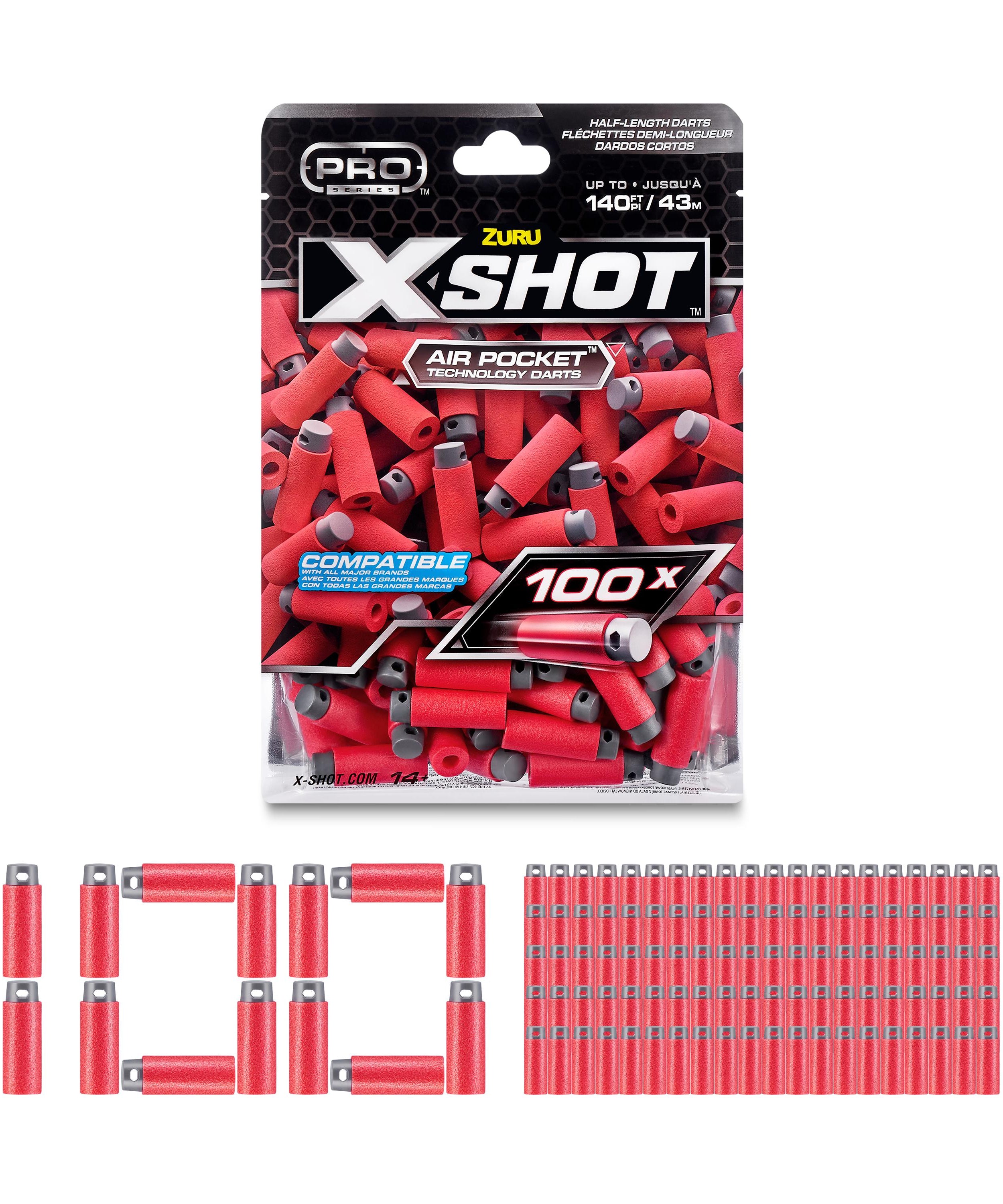 XSHOT Pro Series Half-Length Air Pocket Technology Foam Dart Refill, 100 Darts for Boys Age 14+