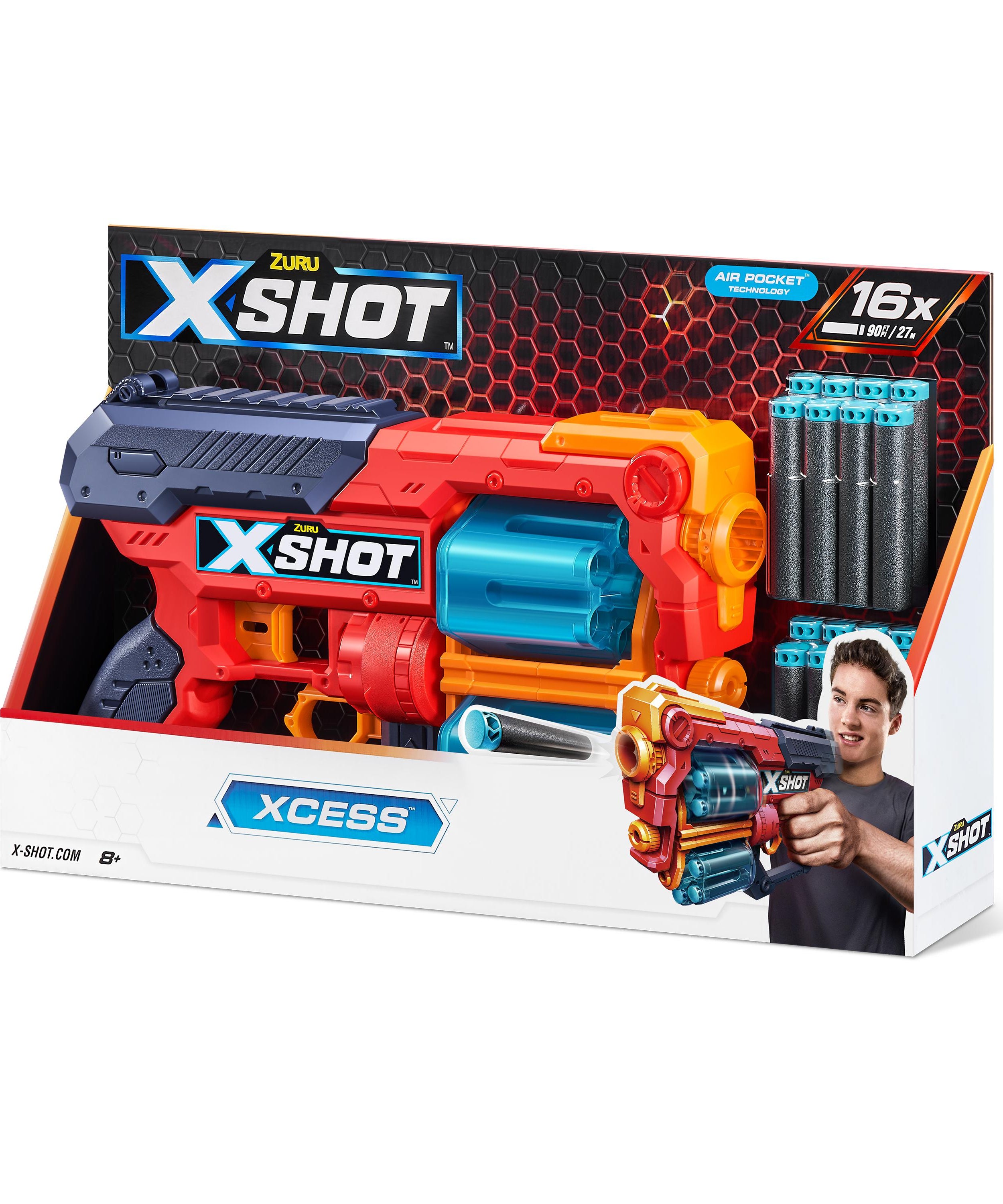 X Shot Excel Xcess TK 12 16 Darts Blaster, Twin Barrel Foam Gun Toy for Boys, Age 8+