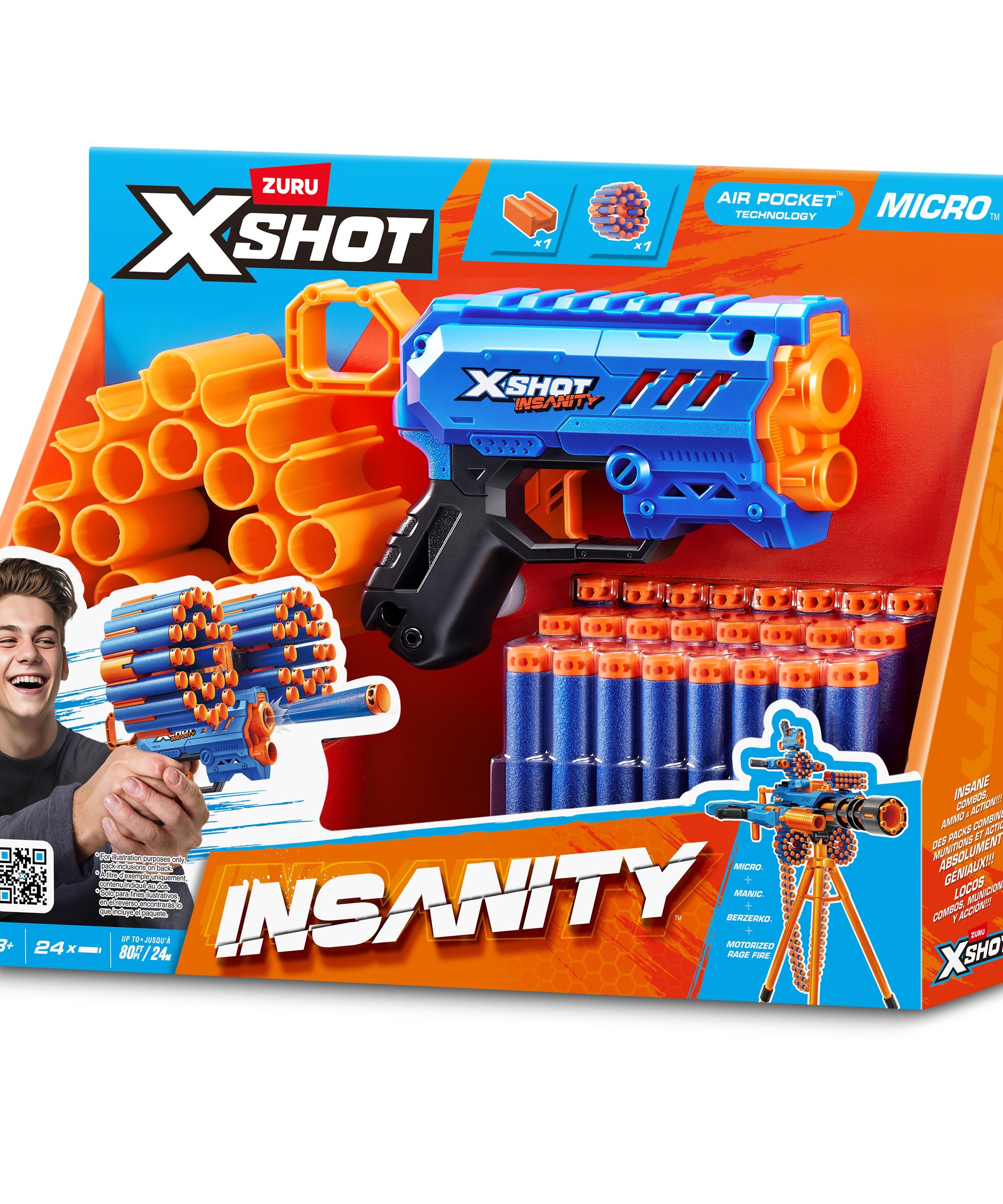 X Shot Insanity Micro 24 Darts Blaster, Compact Dart Gun for Boys, Age 8+