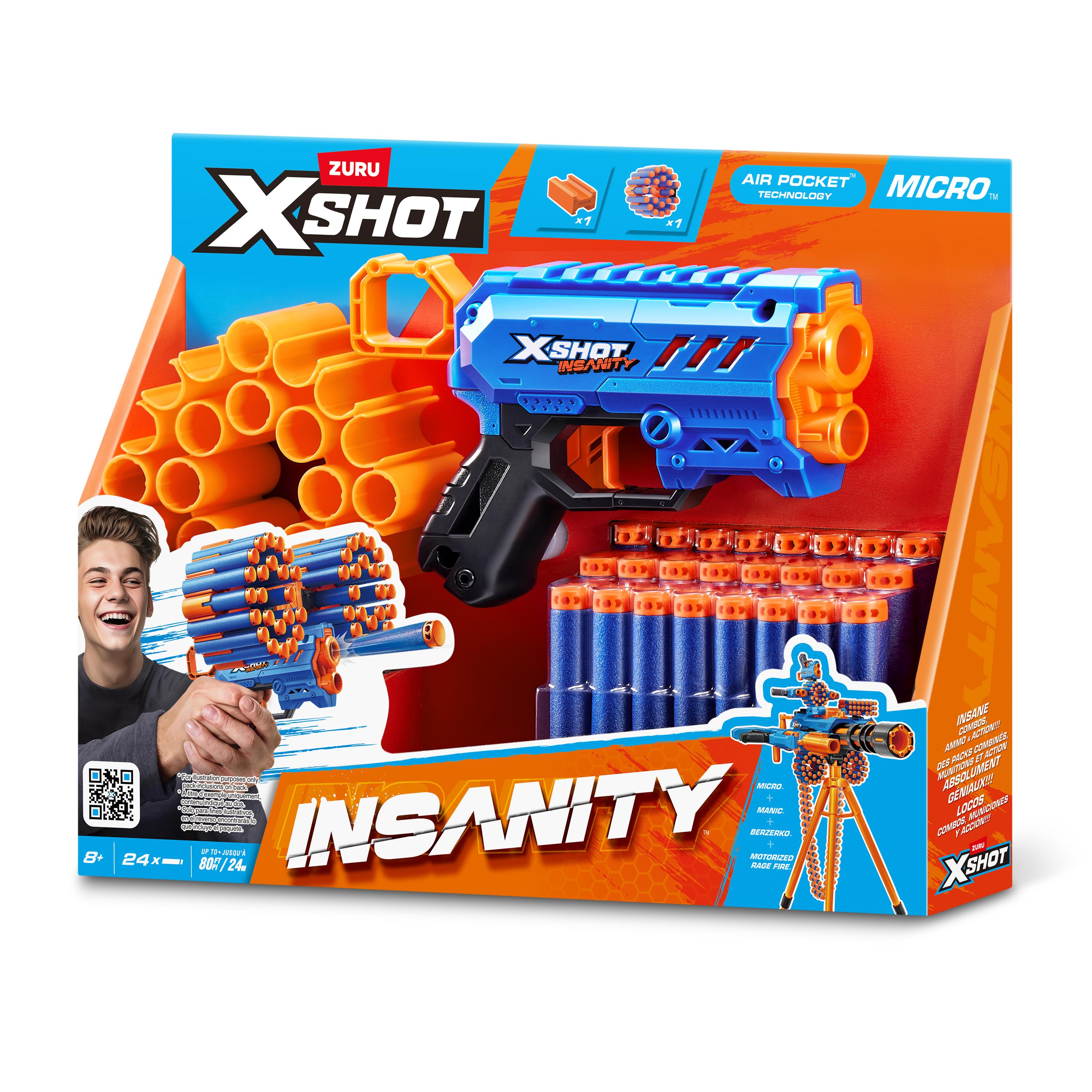 X Shot Insanity Micro 24 Darts Blaster, Compact Dart Gun for Boys, Age 8+