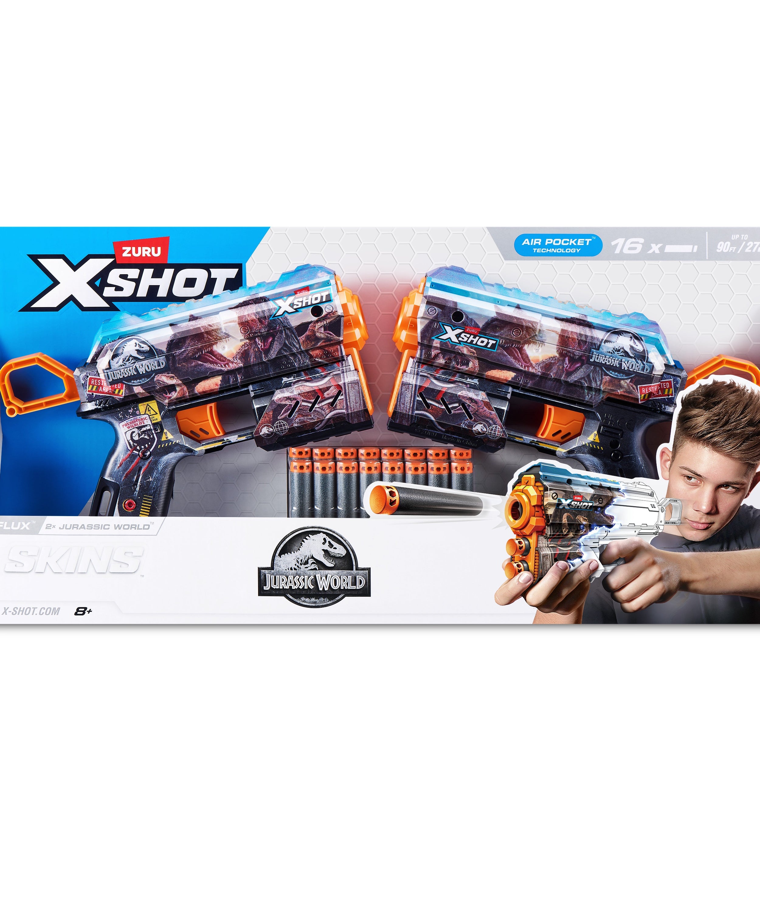 Title: Jurassic Flux Combo 2 Pack Dart Blaster with Dinosaur Skins, Air Pocket Darts, Single Shot with Storage, Recoil Action, Fires 27m/90ft, Includes 16 Foam Darts, Ages 8 and Up