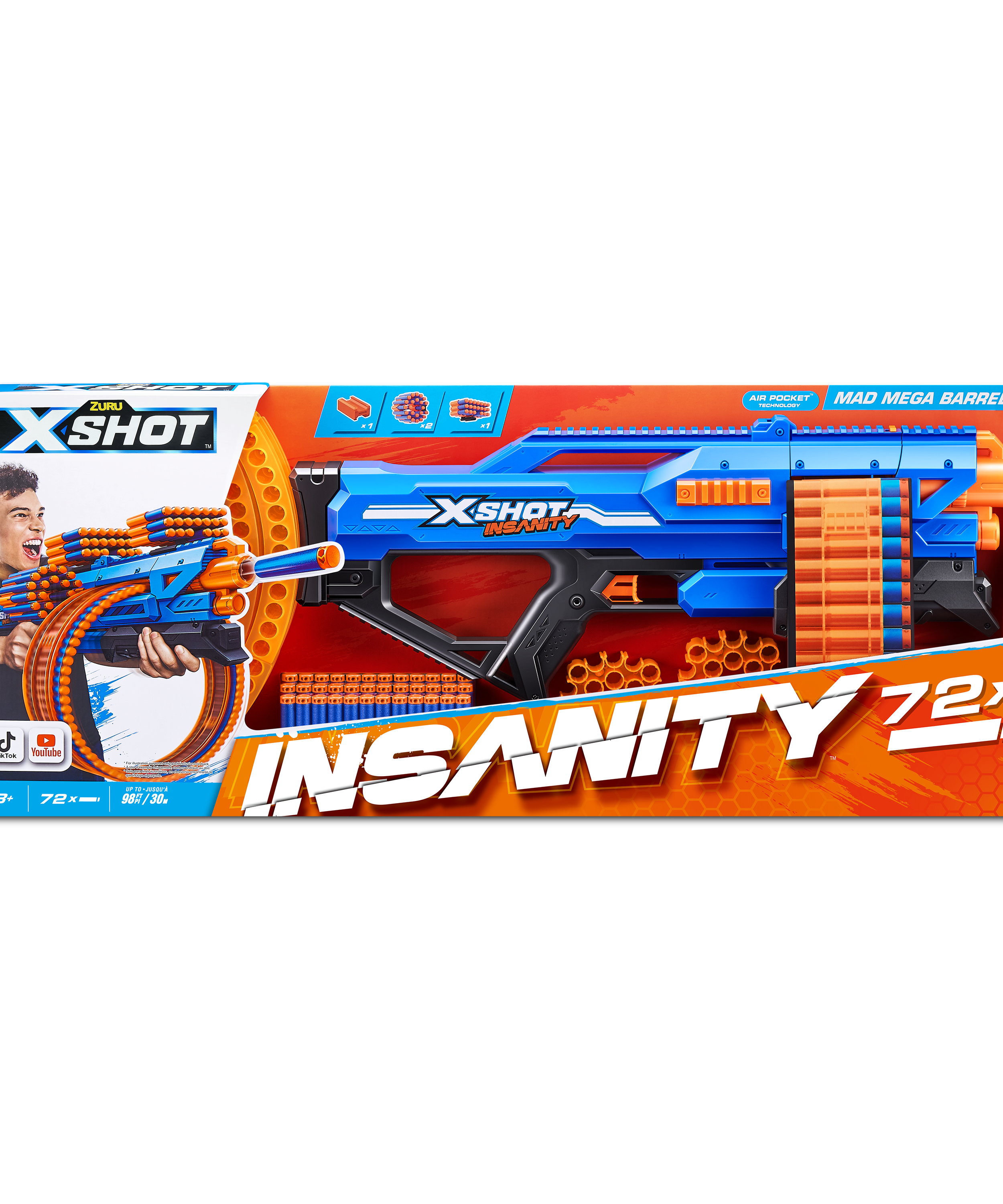 XSHOT Insanity Mad Mega Barrel Blaster, 72 Dart Capacity Toy Gun with Air Pocket Technology, Rapid-Fire Outdoor Blaster for Kids, Ages 3-5