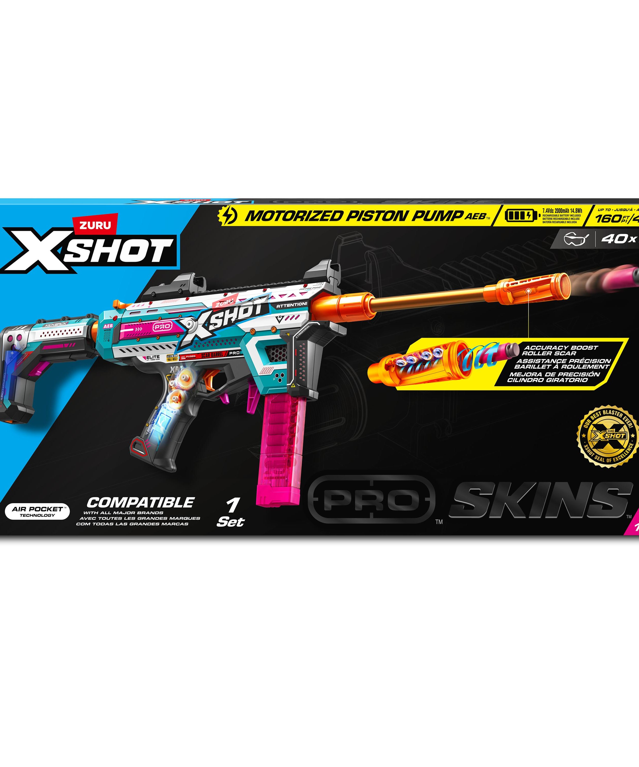 XSHOT Pro Motorized Blaster S1 AEB Automatic Electric Dart Gun with Adjustable Shoulder Rest, Accuracy Pro Roller Scar, Semi/Full Auto, Shoots 160FPS, Air Pocket Technology Darts, Age 14+